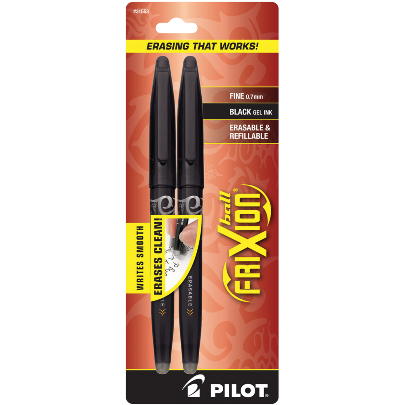 Pilot Pilot FriXion Erasable Gel Pen Black .7mm 2Pk
