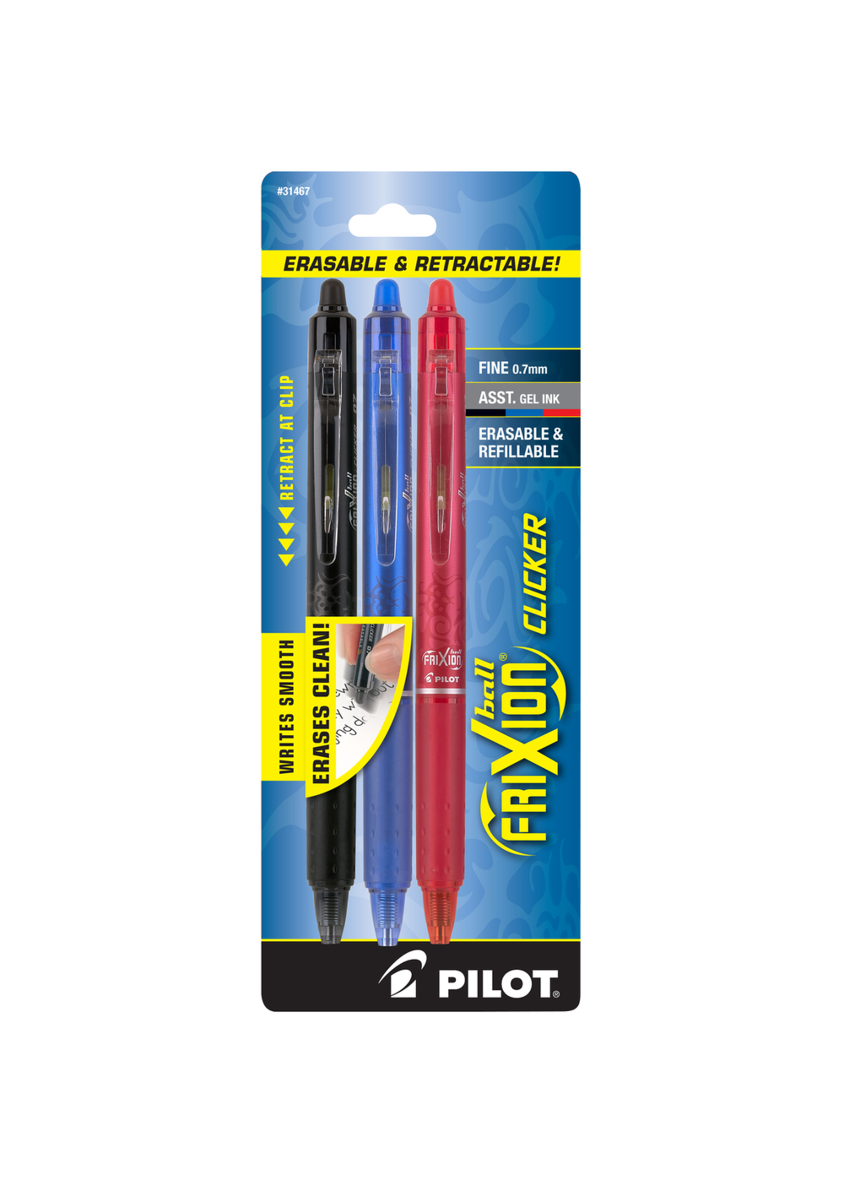 Pilot Pilot FriXion Clicker Retractable Erasable Gel Pen Asst .7mm 3Pk
