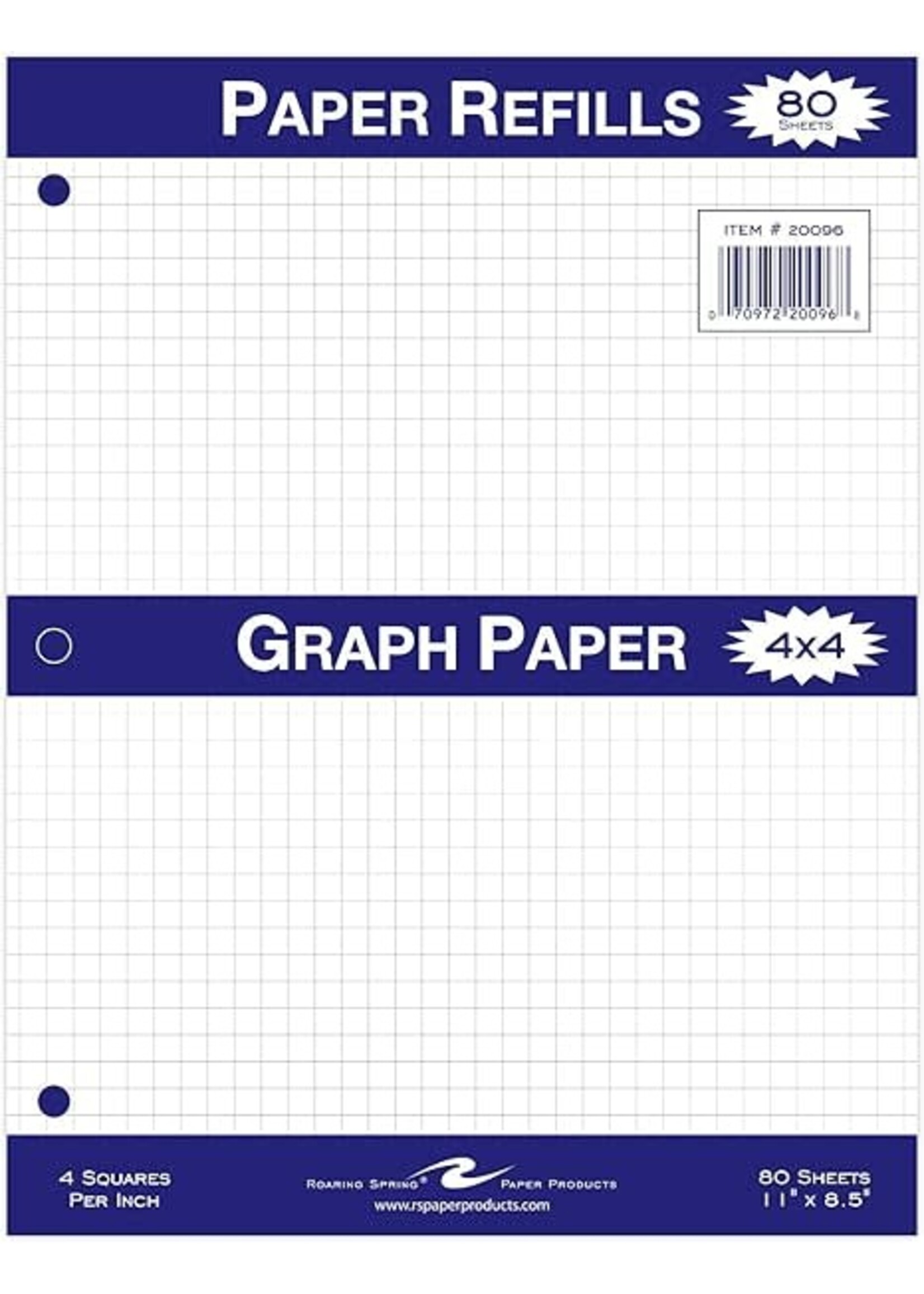 Roaring Spring Roaring Spring Graph Filler Paper White 8.5x11in 80Sheet 4x4 Quad