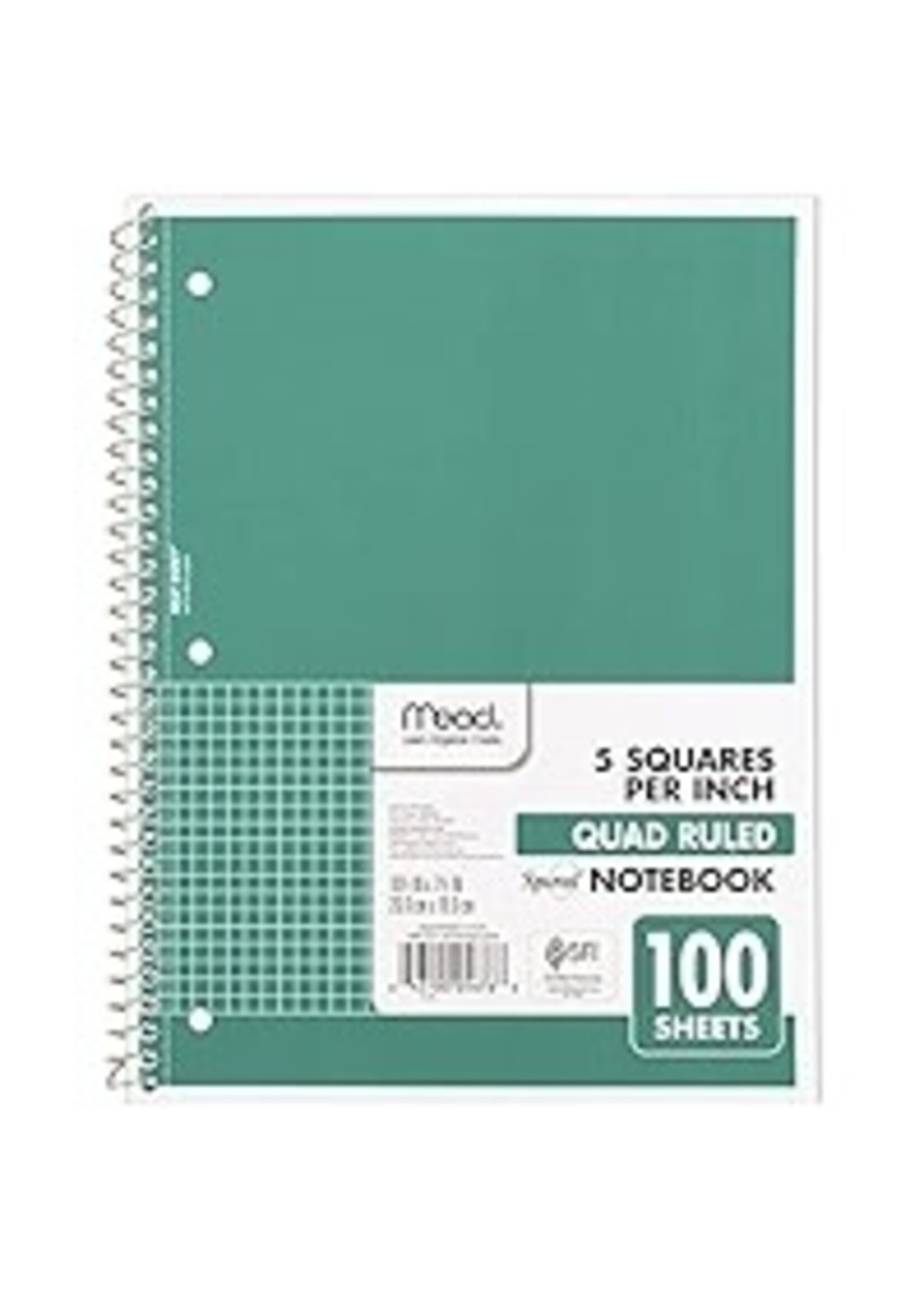 Mead Mead Wirebound Notebook Asst 8x10.5in 100Sht 1-subject / 5x5 quad