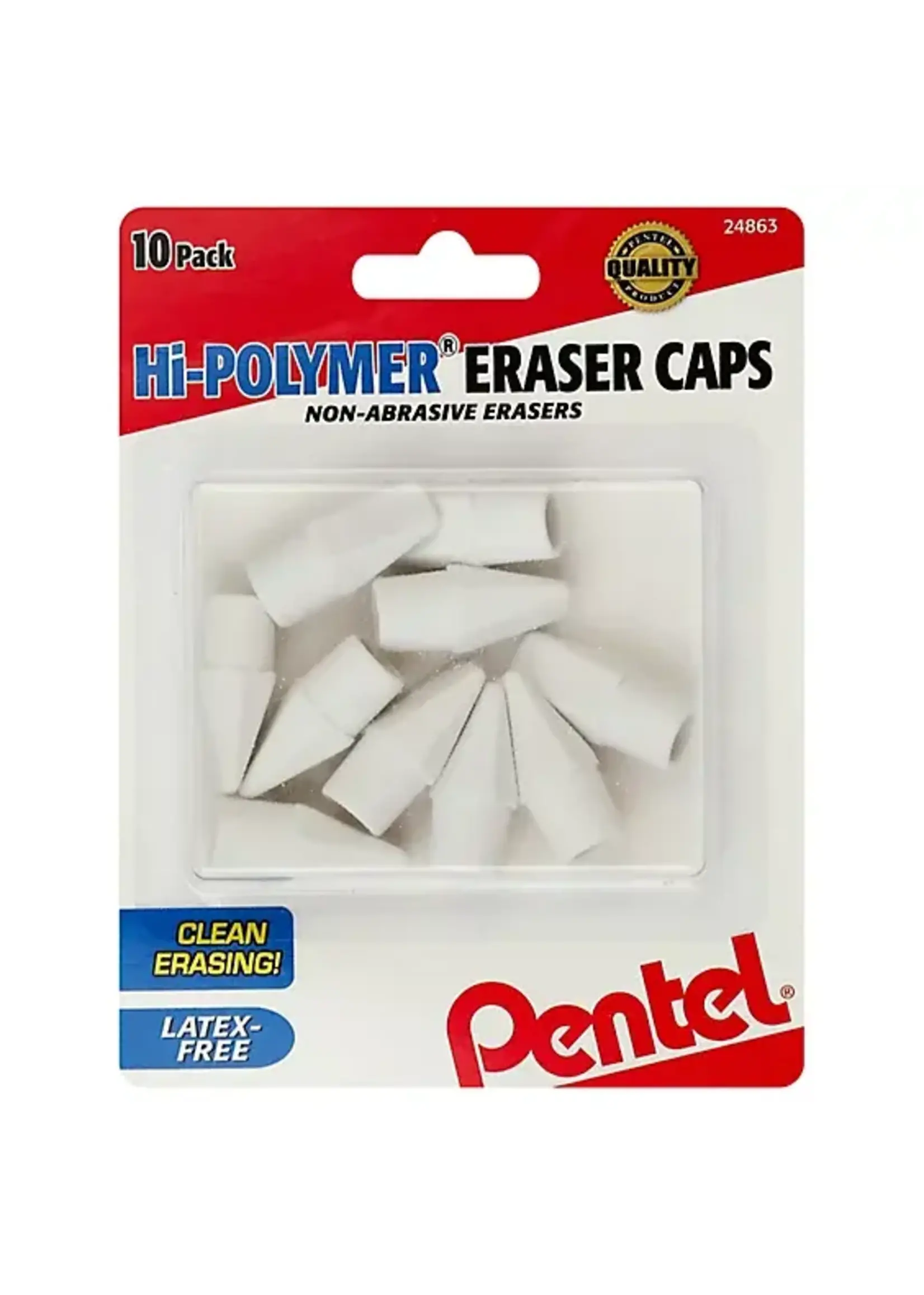 Pentel Pentel Hi-Polymer Eraser Cap White Standard 10 pk