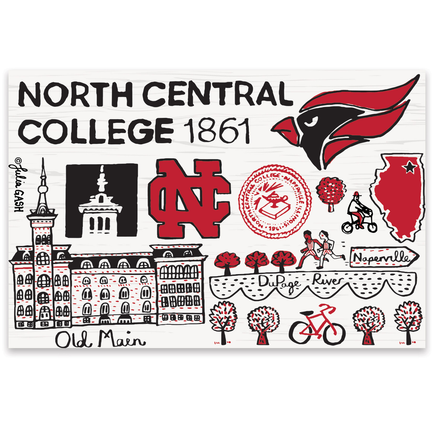 Julia Gash North Central College Wood Magnet - Julia Gash Collection