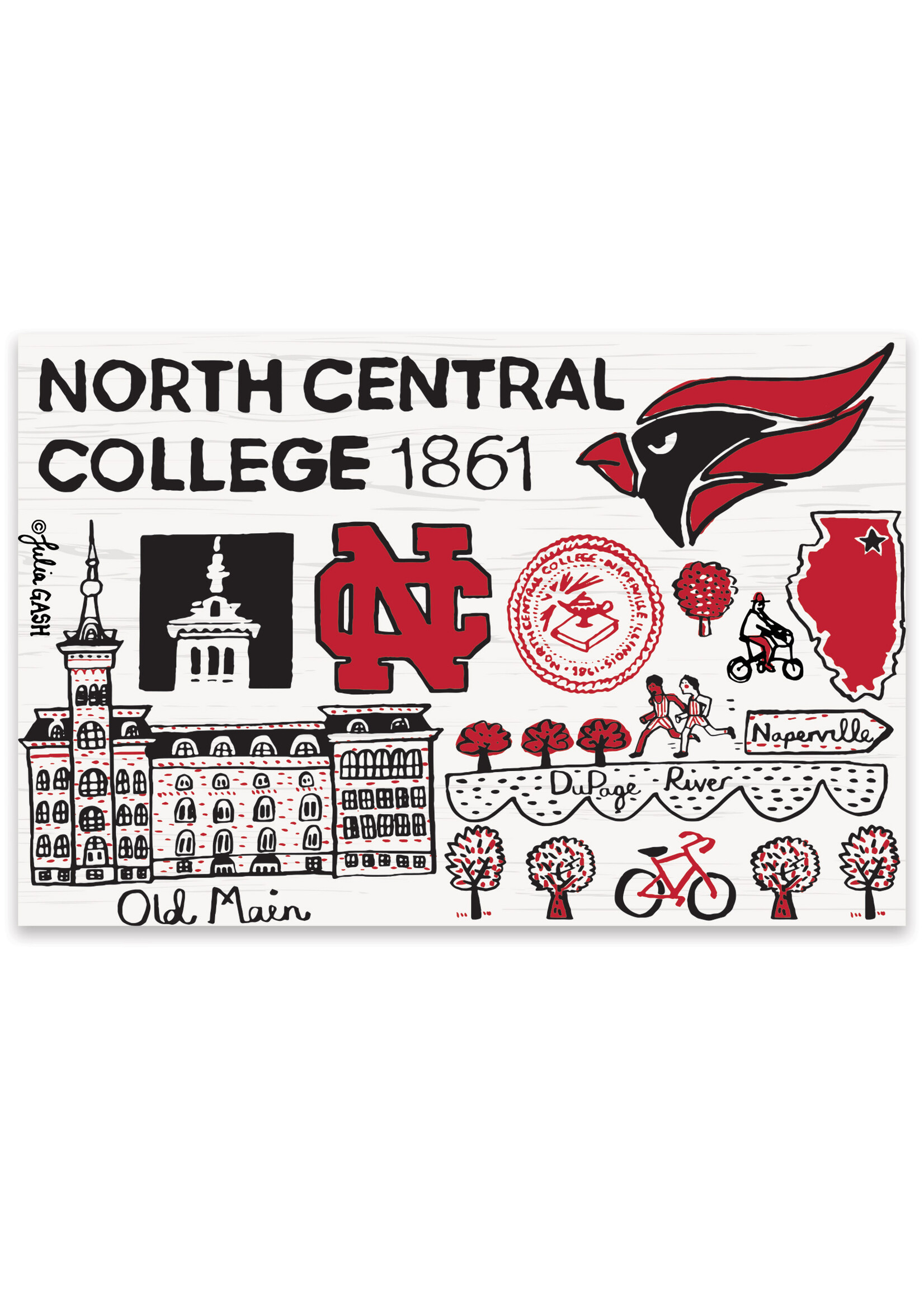 Julia Gash North Central College Wood Magnet - Julia Gash Collection