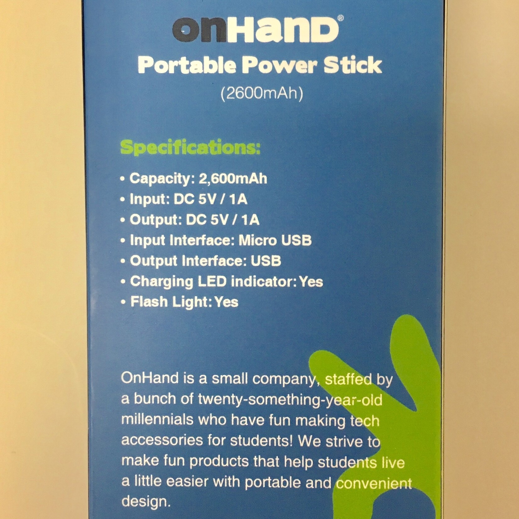OnHand OnHand Portable Power Stick Black 2600mAh BP Micro