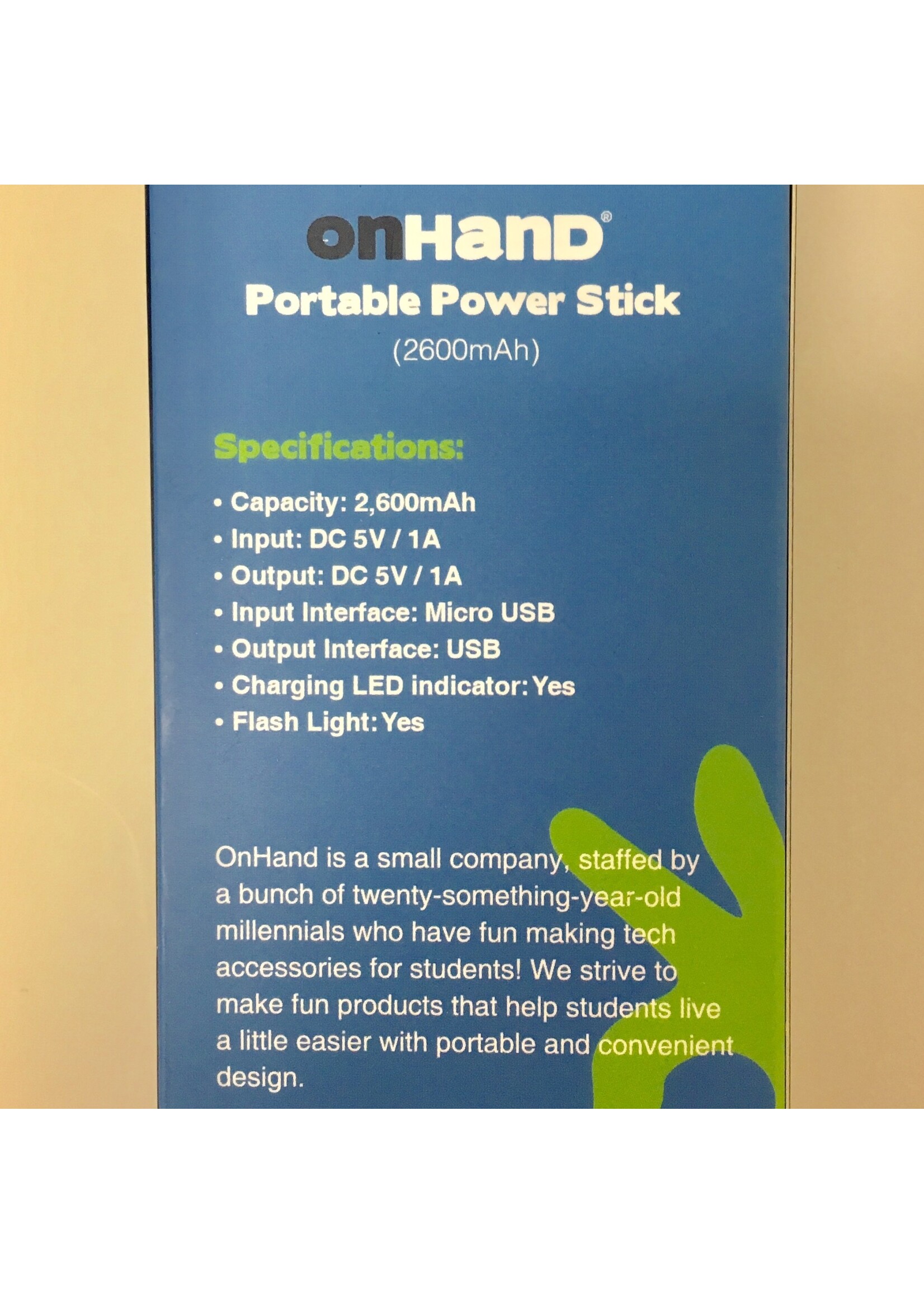 OnHand OnHand Portable Power Stick Black 2600mAh BP Micro