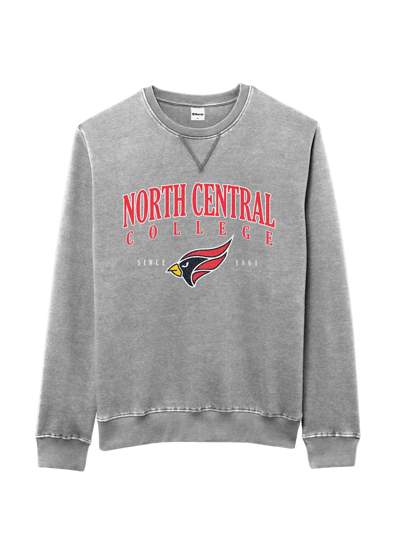 League / Legacy League Weathered Fleece Crew w/ Cardinal  - Heather smoked pearl