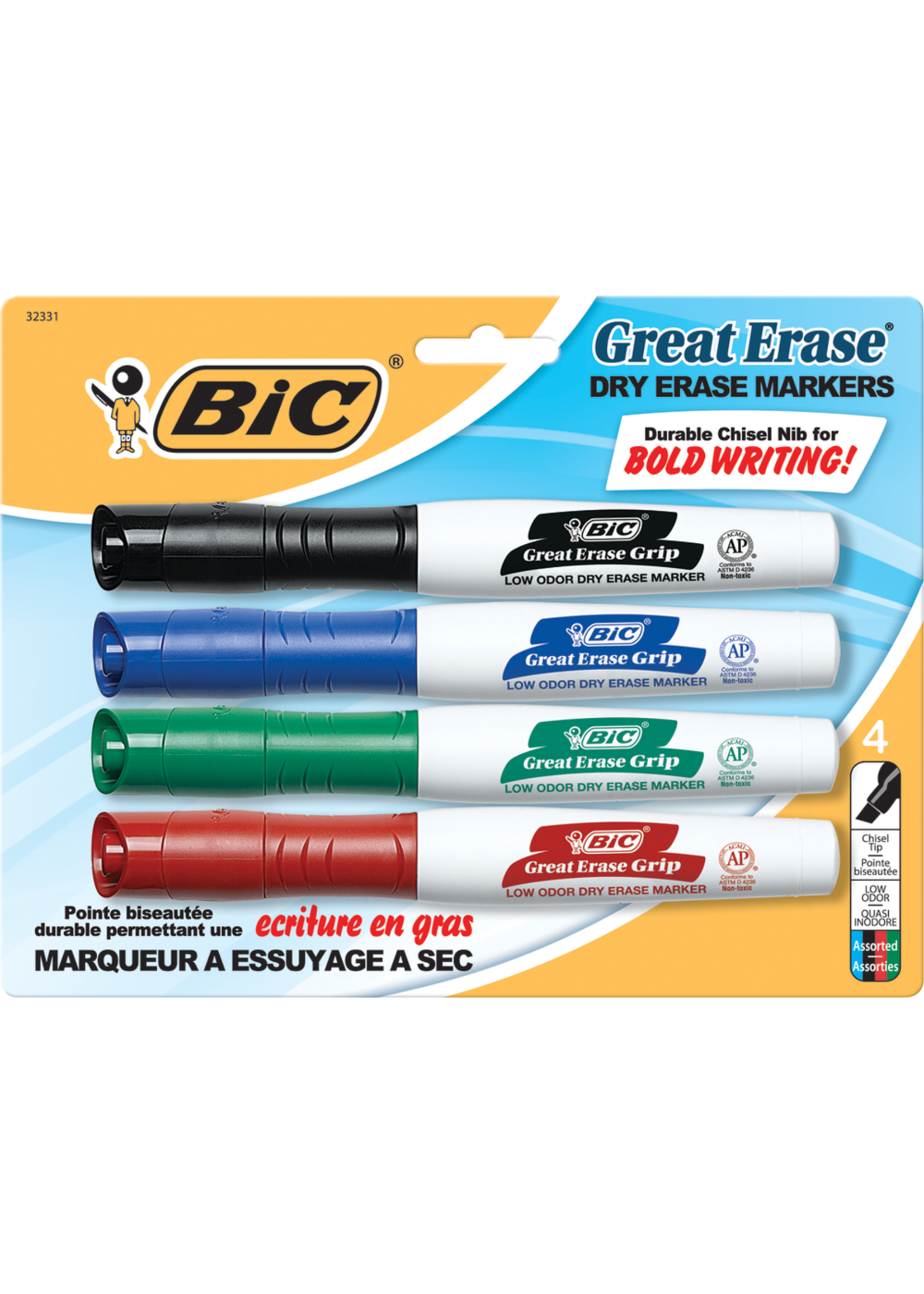 BIC BIC Intensity Grip Dry  Erase Marker Asst Chisel 4pk