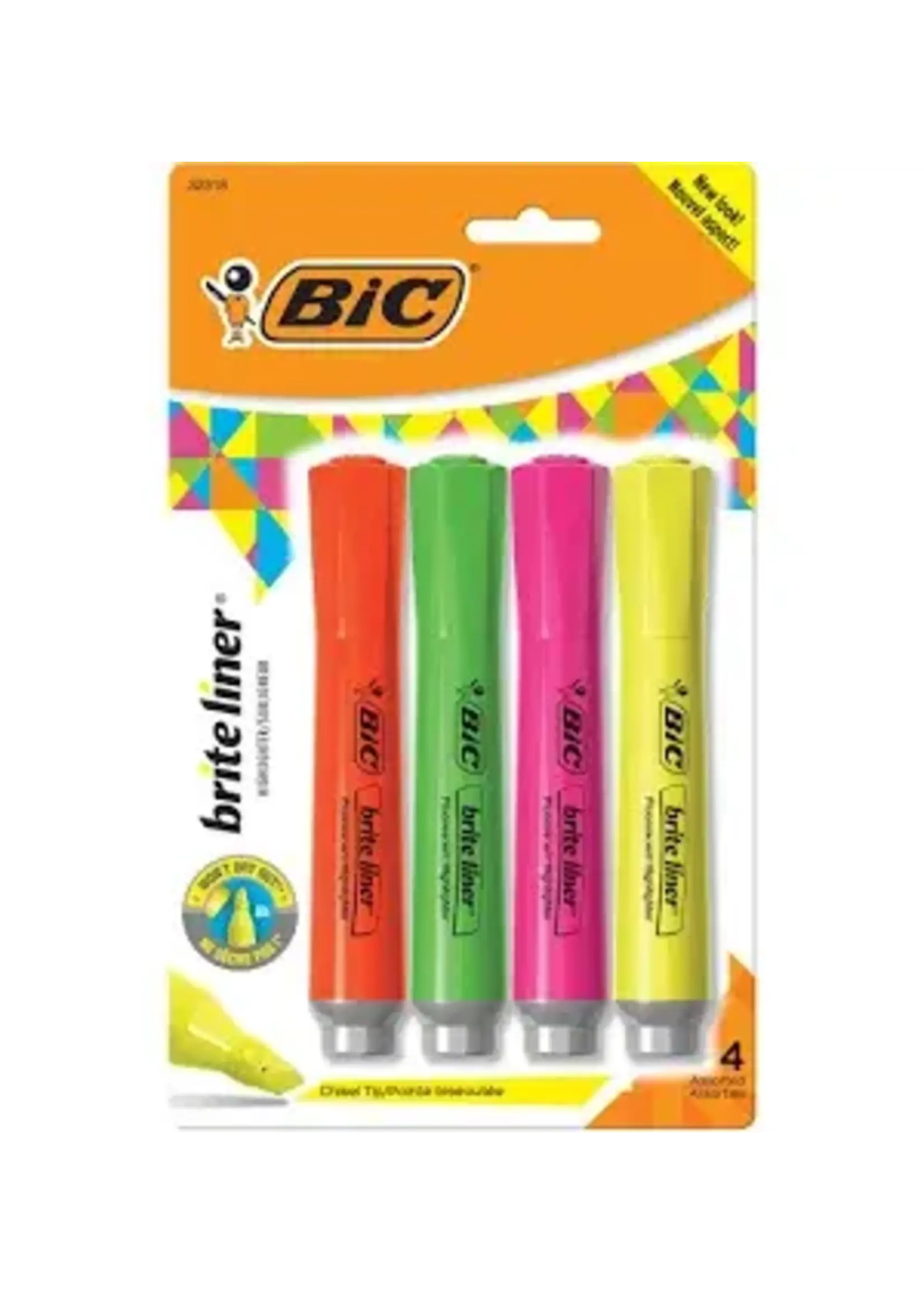 BIC BIC Brite Liner Pen Style Highlighter Asst Chisel 4Pk