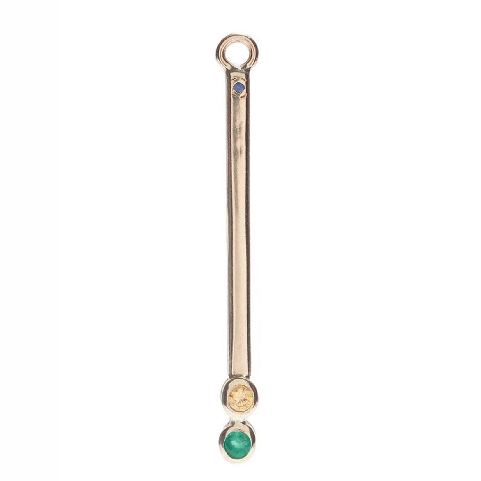 Scosha Long Bar Earring Charm with Emerald and Sapphire in Gold
