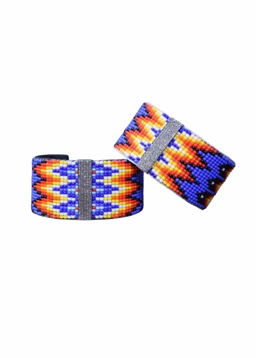 Lg bright beaded cuff pave bar - Jill Alberts Jewelry