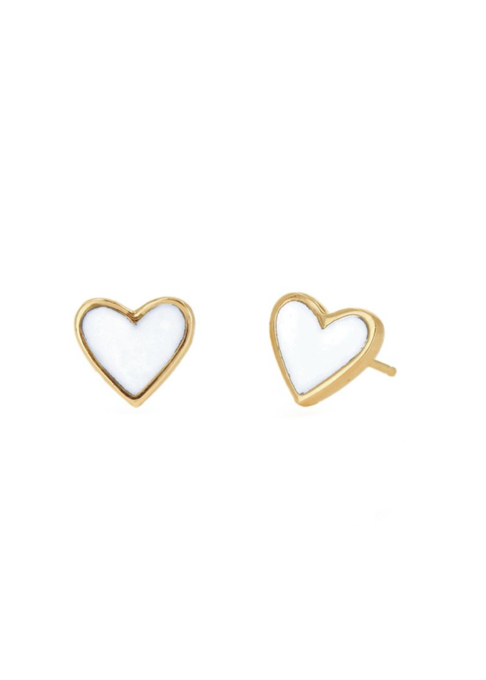 Rachel Reid White Mini Enamel Heart Stud Earrings