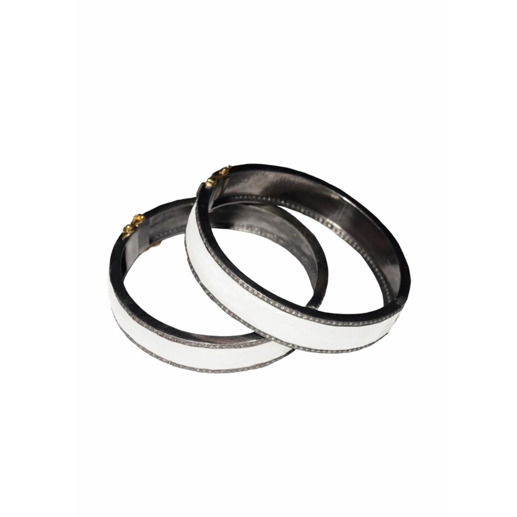 S. Carter Designs 2 Row Pave Dia Pearl White Enamel Bangle