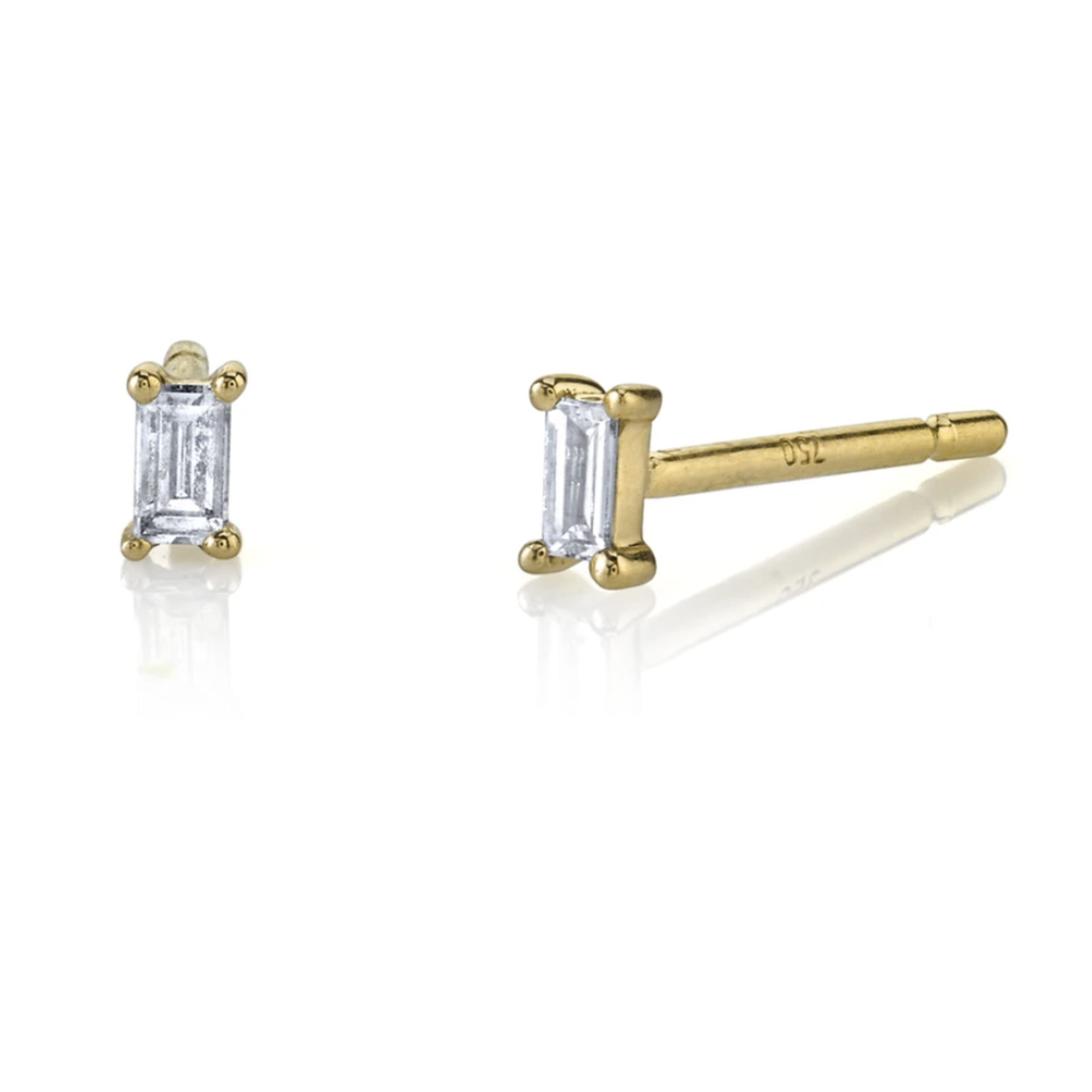 Borgioni Yellow Gold Single Baguette Stud Earrings