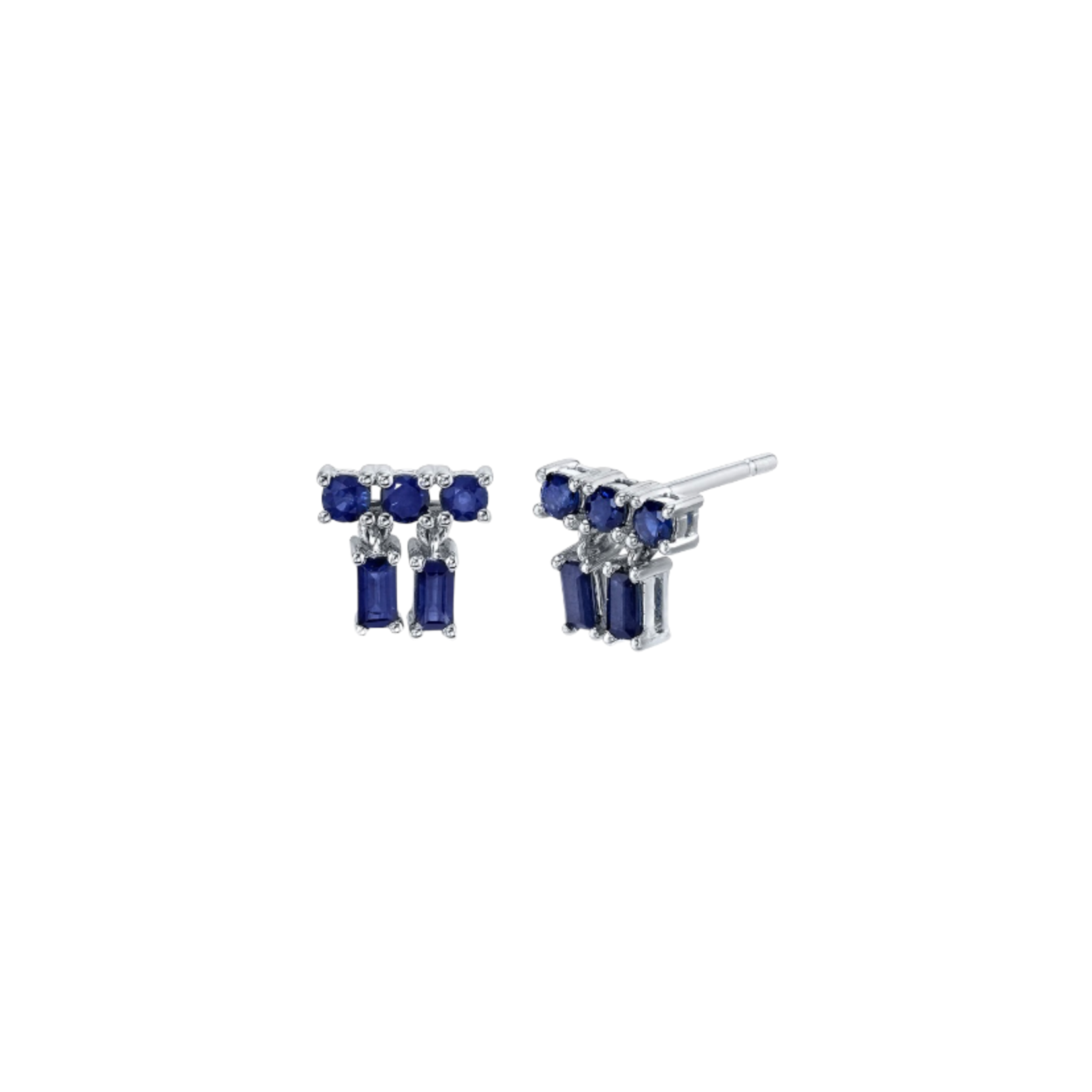 Borgioni Blue Sapphire Mixed Cut Drop Stud Earrings