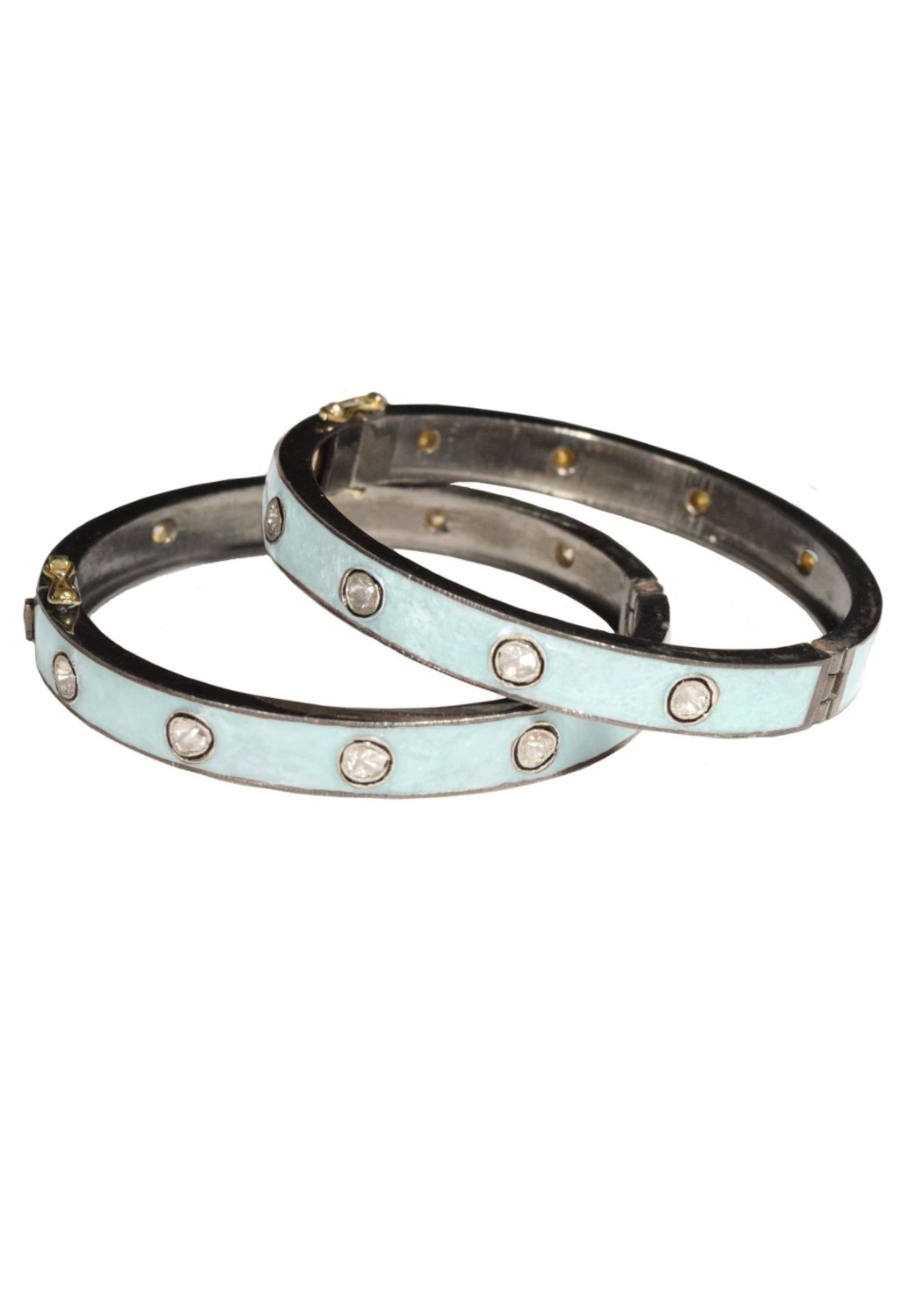 S. Carter Designs Ten Sliced Diamond Pearl Turquoise Enamel Bracelets