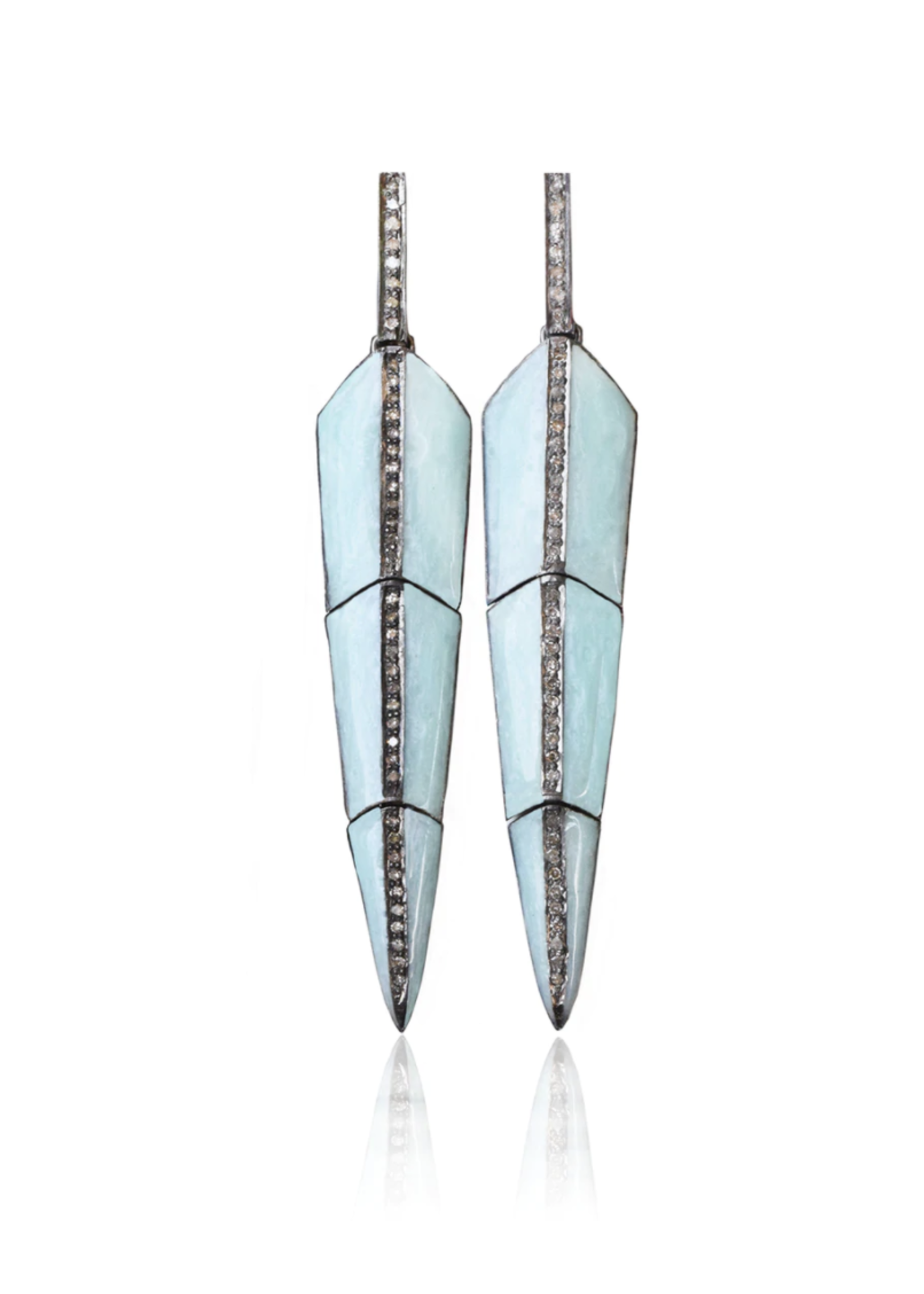 S. Carter Designs Large Pearl Turquoise Enamel Feather Earrings