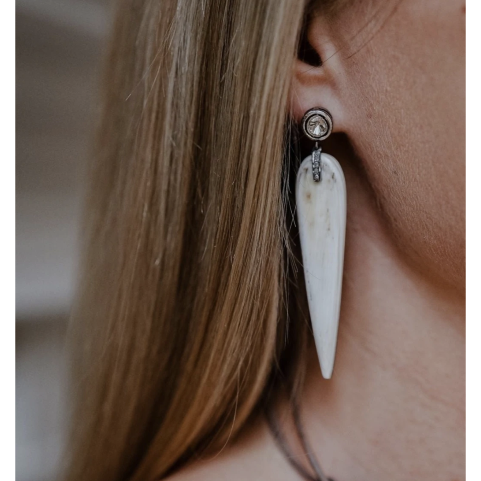 S. Carter Designs Light Horn Drop Diamond Stud Earrings