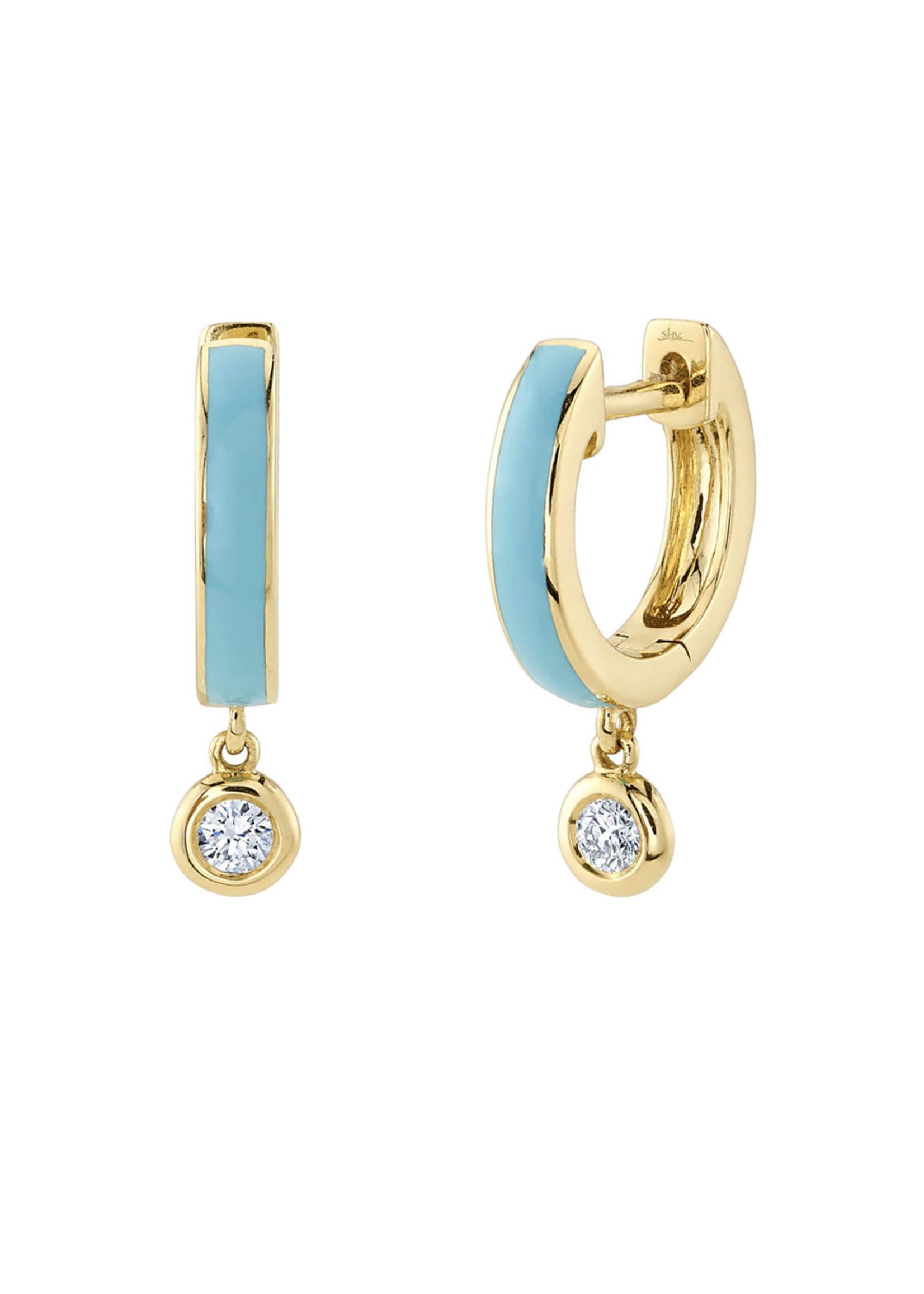 Jill Alberts Diamond & Turquoise Enamel Huggie Earrings