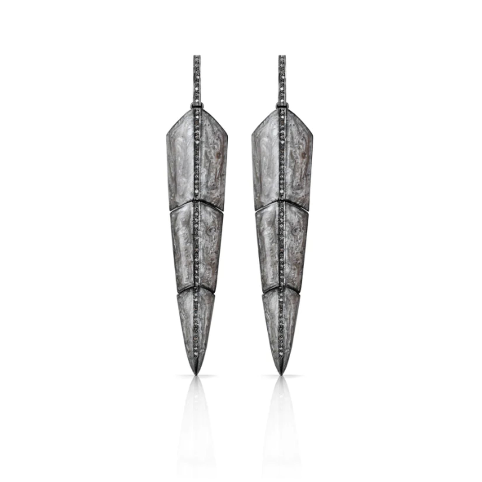 S. Carter Designs Small Pearl Brown Enamel Feather Earrings