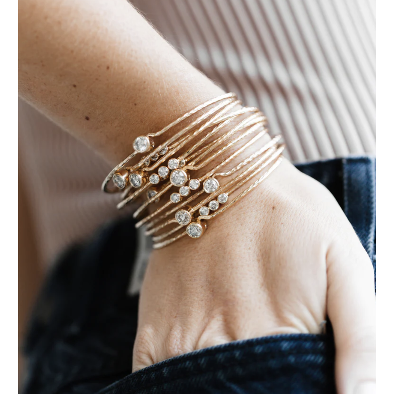 S. Carter Designs Three Diamond Hammered Bezel Bracelet