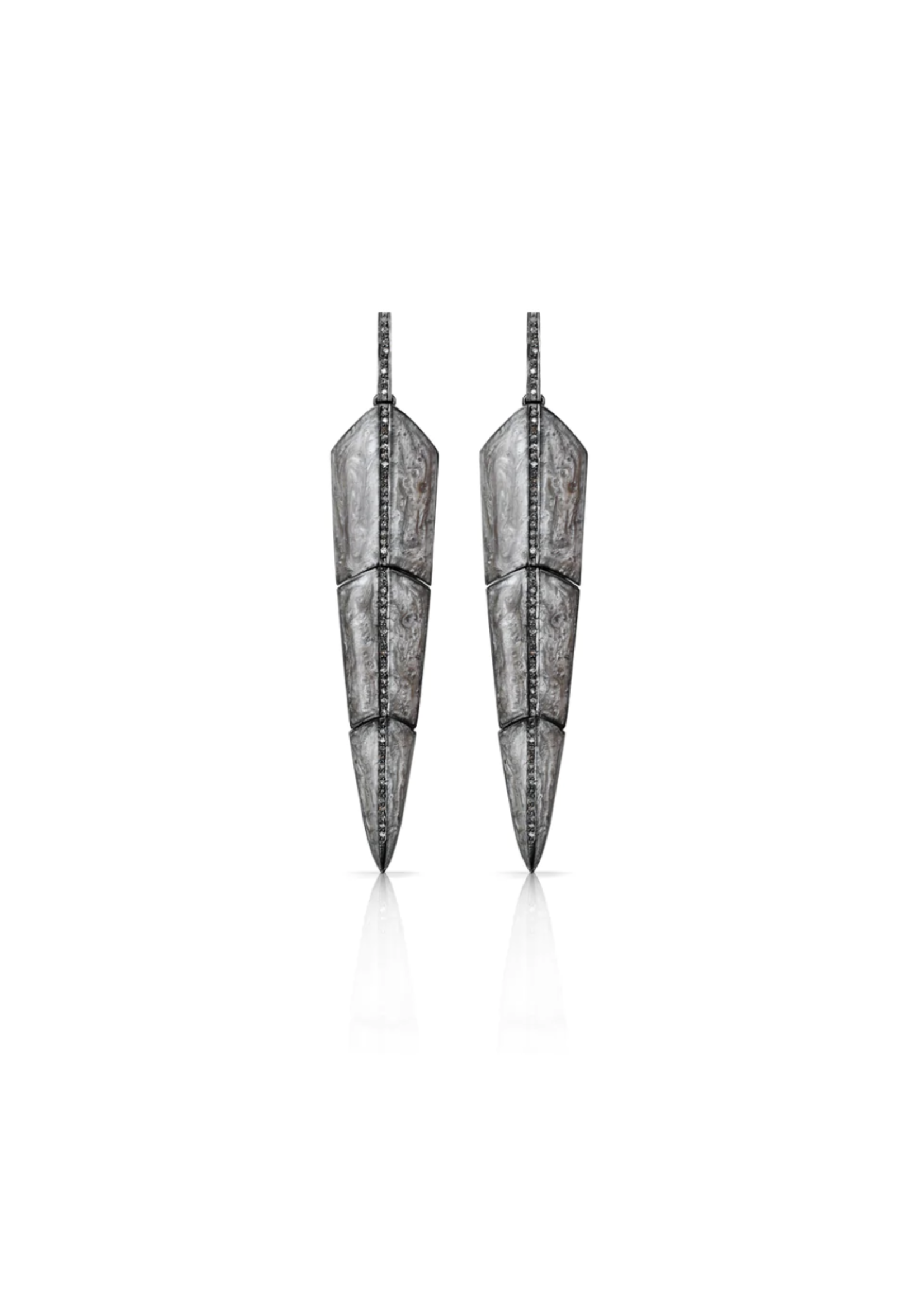 S. Carter Designs Large Pearl Brown Enamel Feather Earrings