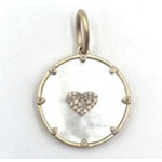Liza Beth Mother of Pearl Charm with Diamond Heart Center and Prongs