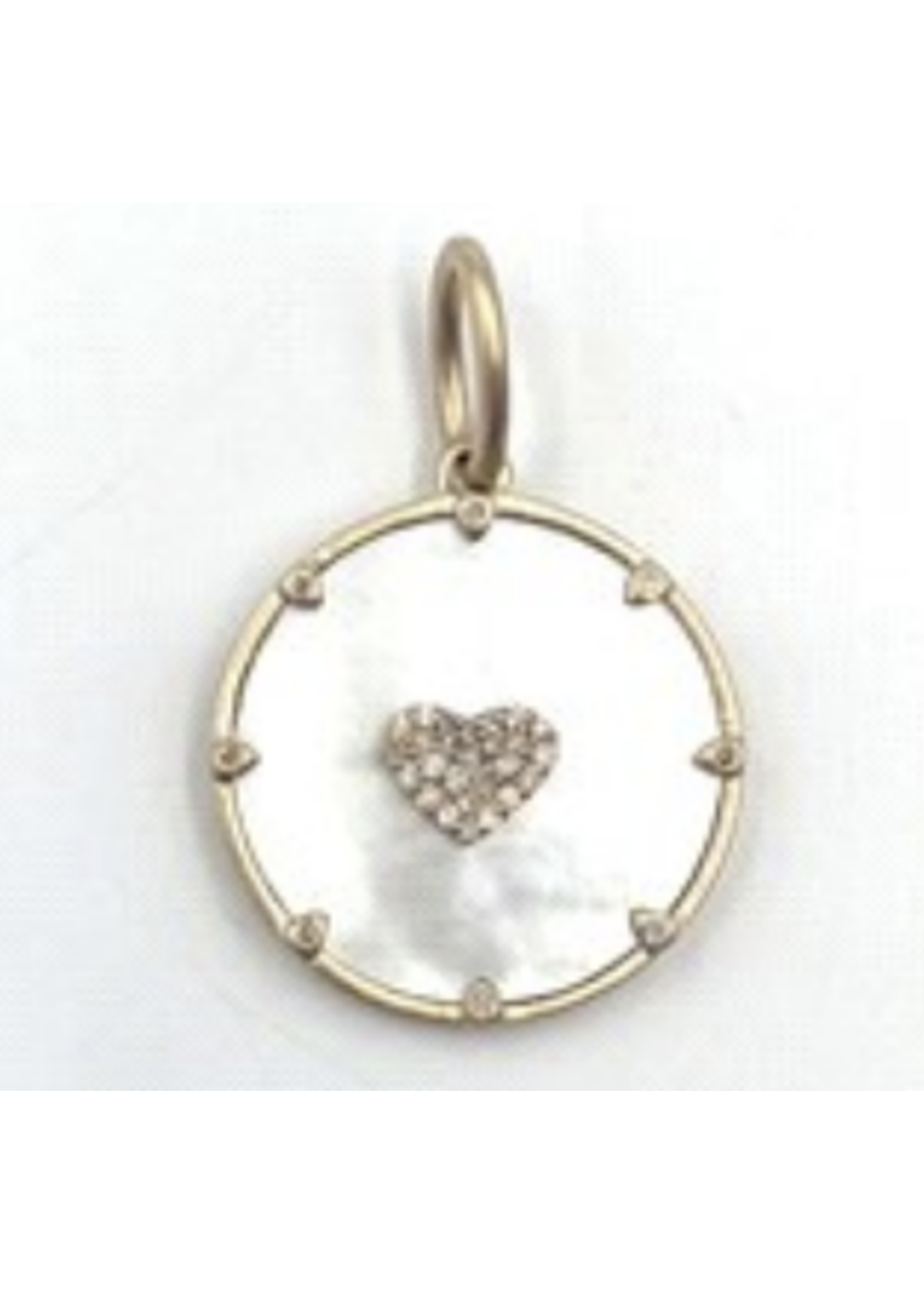 Liza Beth Mother of Pearl Charm with Diamond Heart Center and Prongs