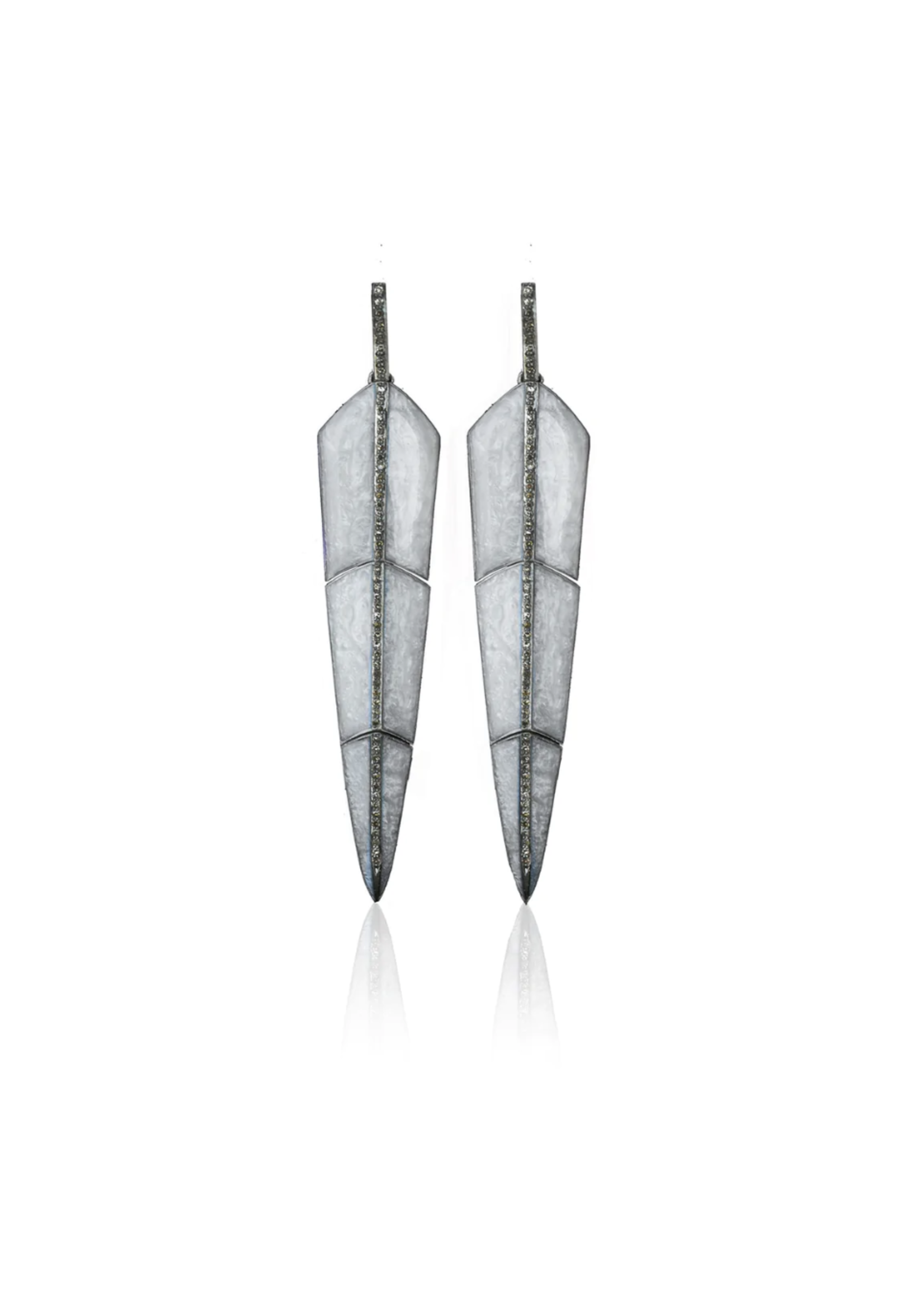 S. Carter Designs Small Pearl Grey Enamel Feather Earrings