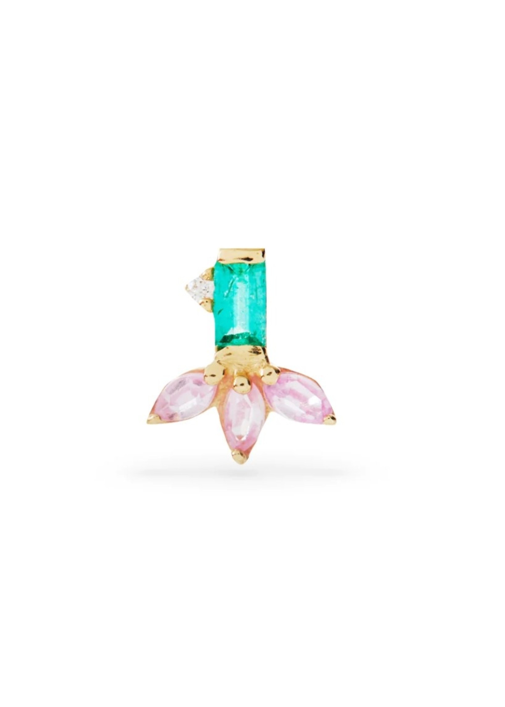 Scosha 14k YG pink sapphire and emerald orchid stud