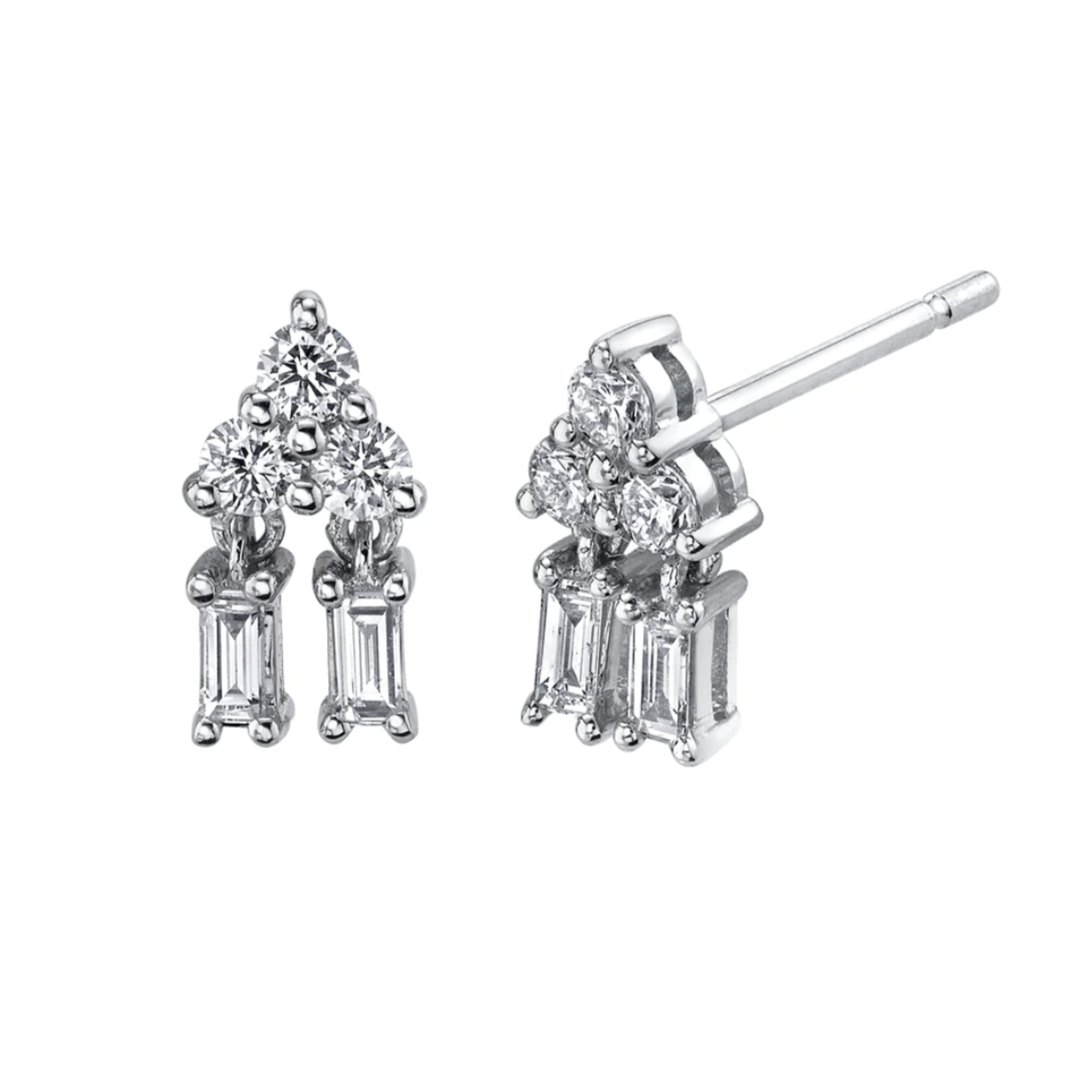 Whit Mixed Cut Pyramid Drop Diamond Stud Earrings