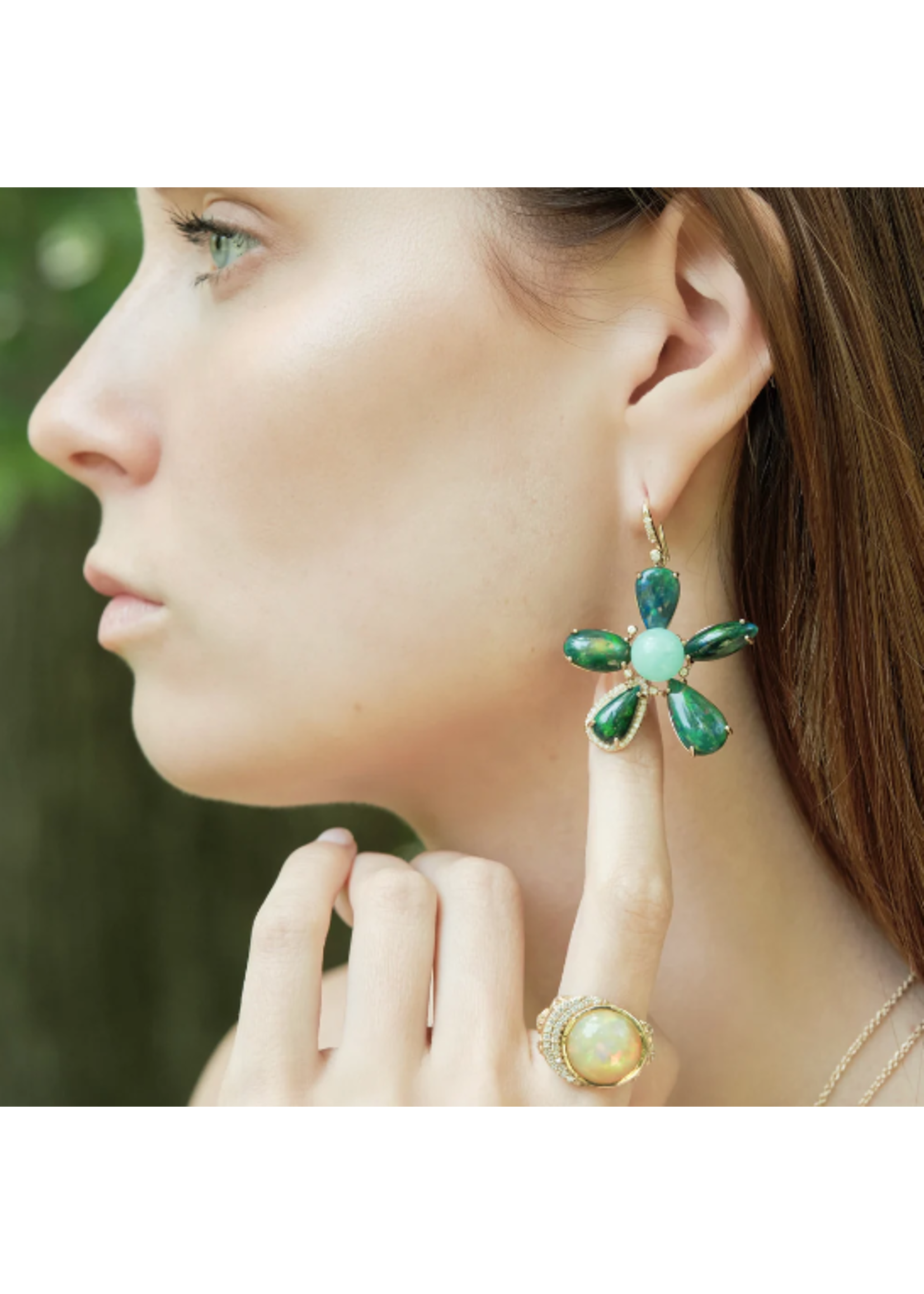 Eden Presley Opal, Chrysoprase, Diamond Flower Earrings