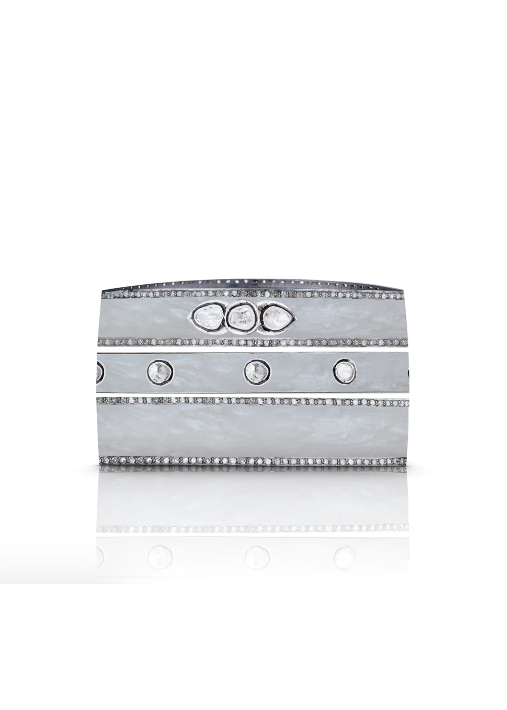 S. Carter Designs 10 Sliced Diamond Pearl White Enamel Bangle