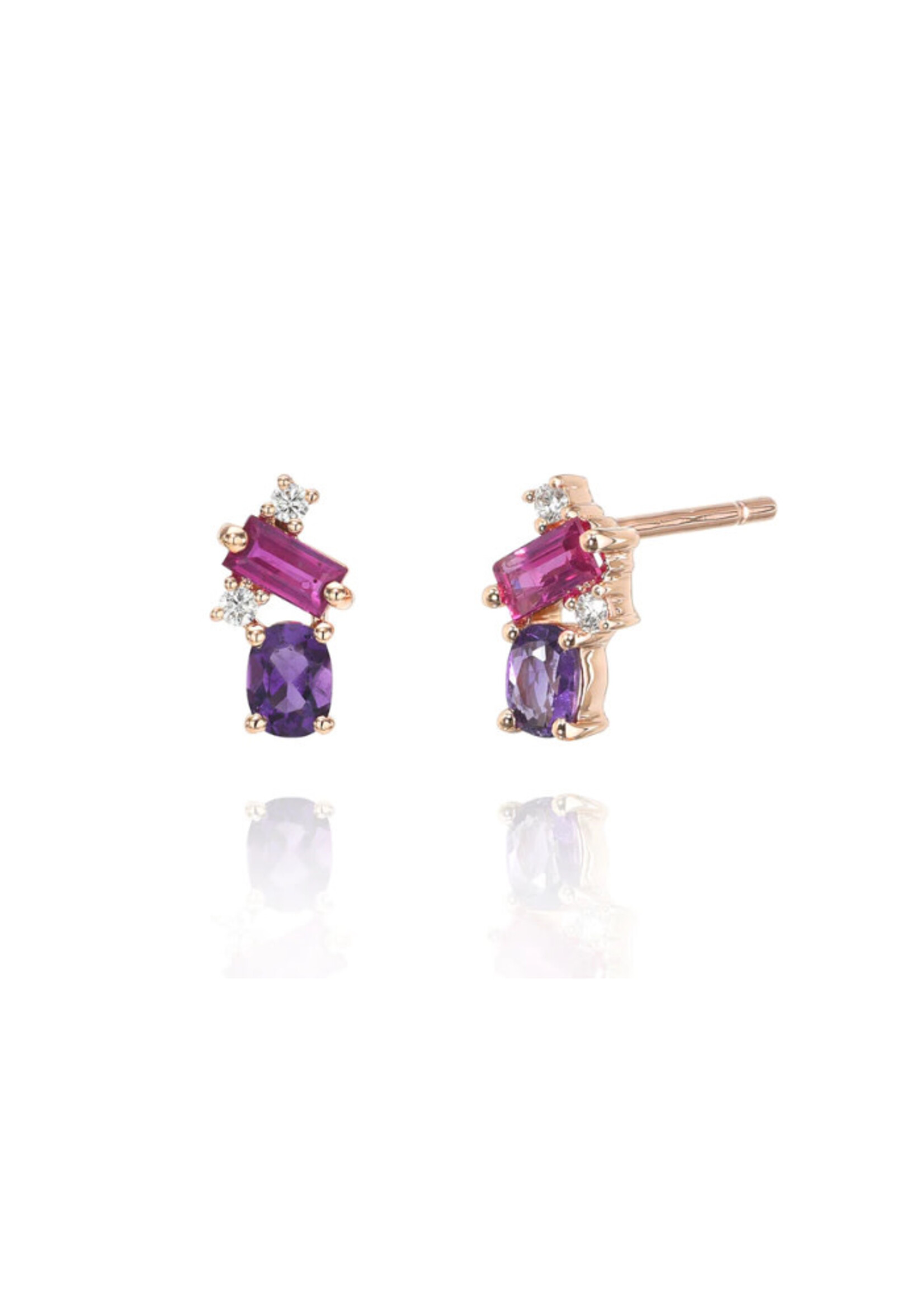 Borgioni Mixed Cut Amethyst & Pink Sapphire Colored Studs