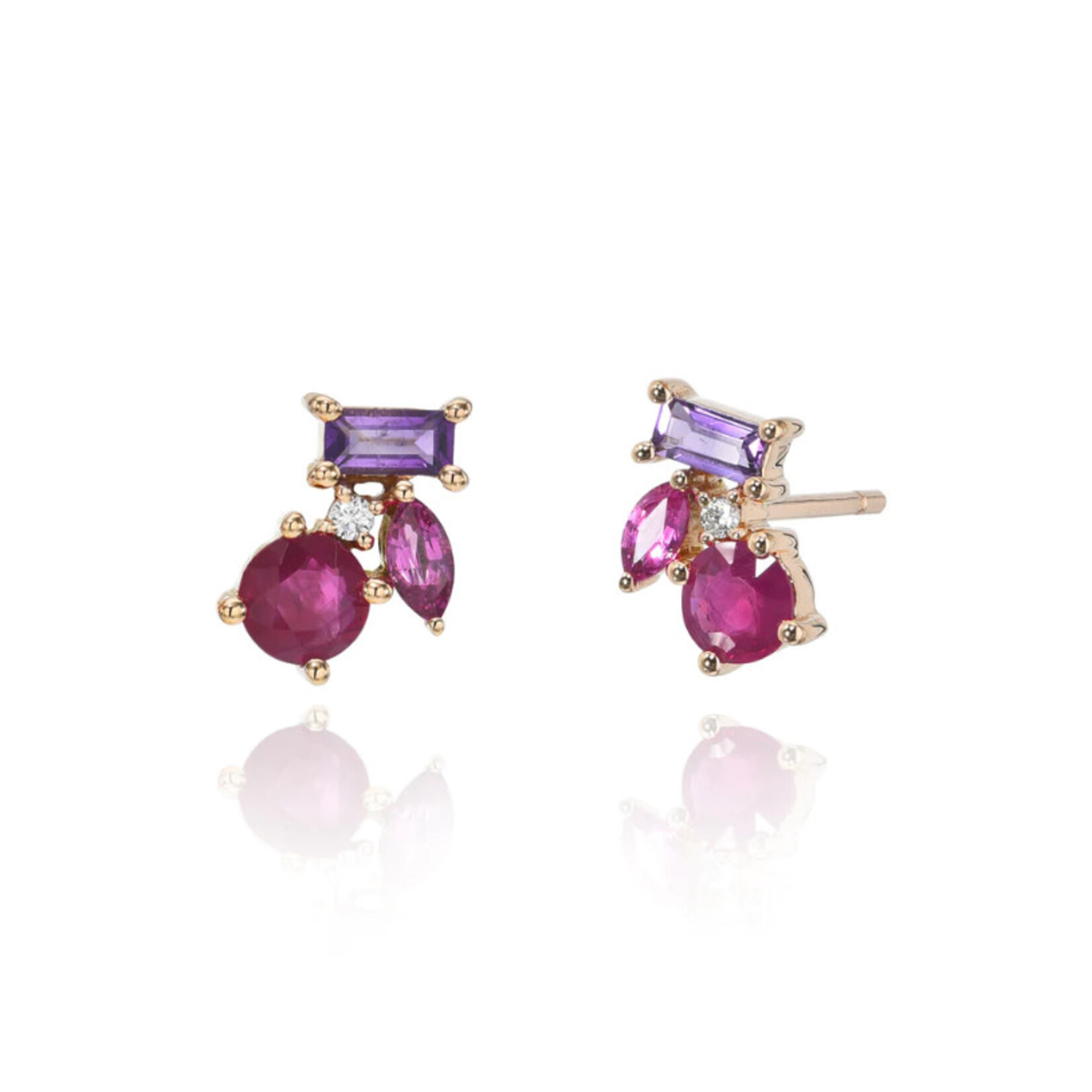 Borgioni Mixed Cut Ruby, Pink Sapphire, & Amethyst Studs