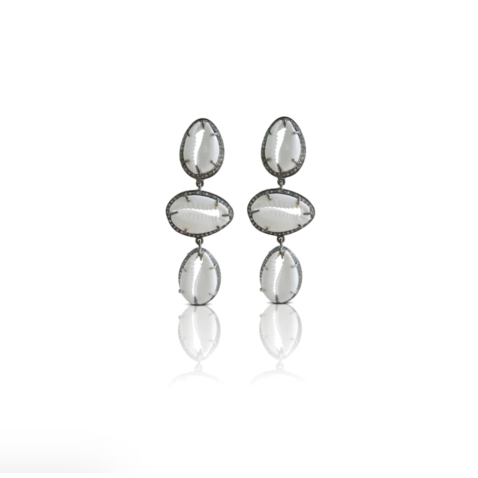 S. Carter Designs Cowrie Shells in Pave Diamond Triple Drop Earrings