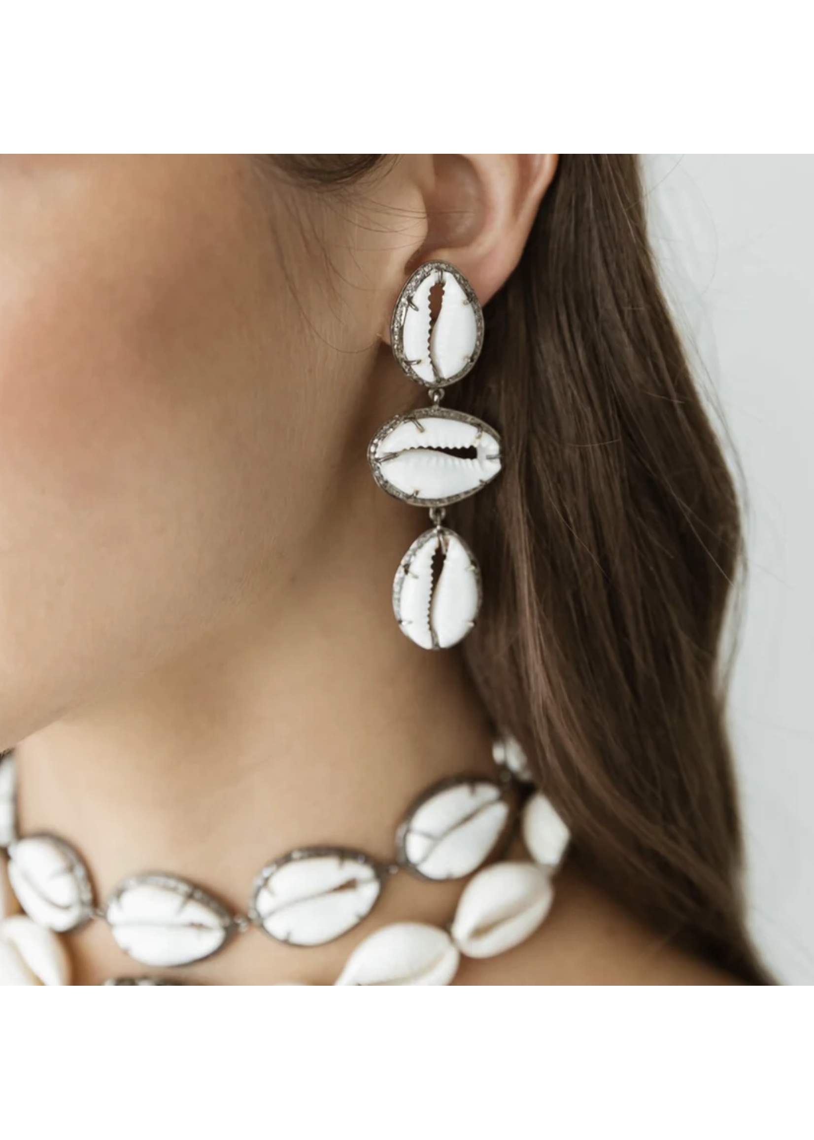 S. Carter Designs Cowrie Shells in Pave Diamond Triple Drop Earrings