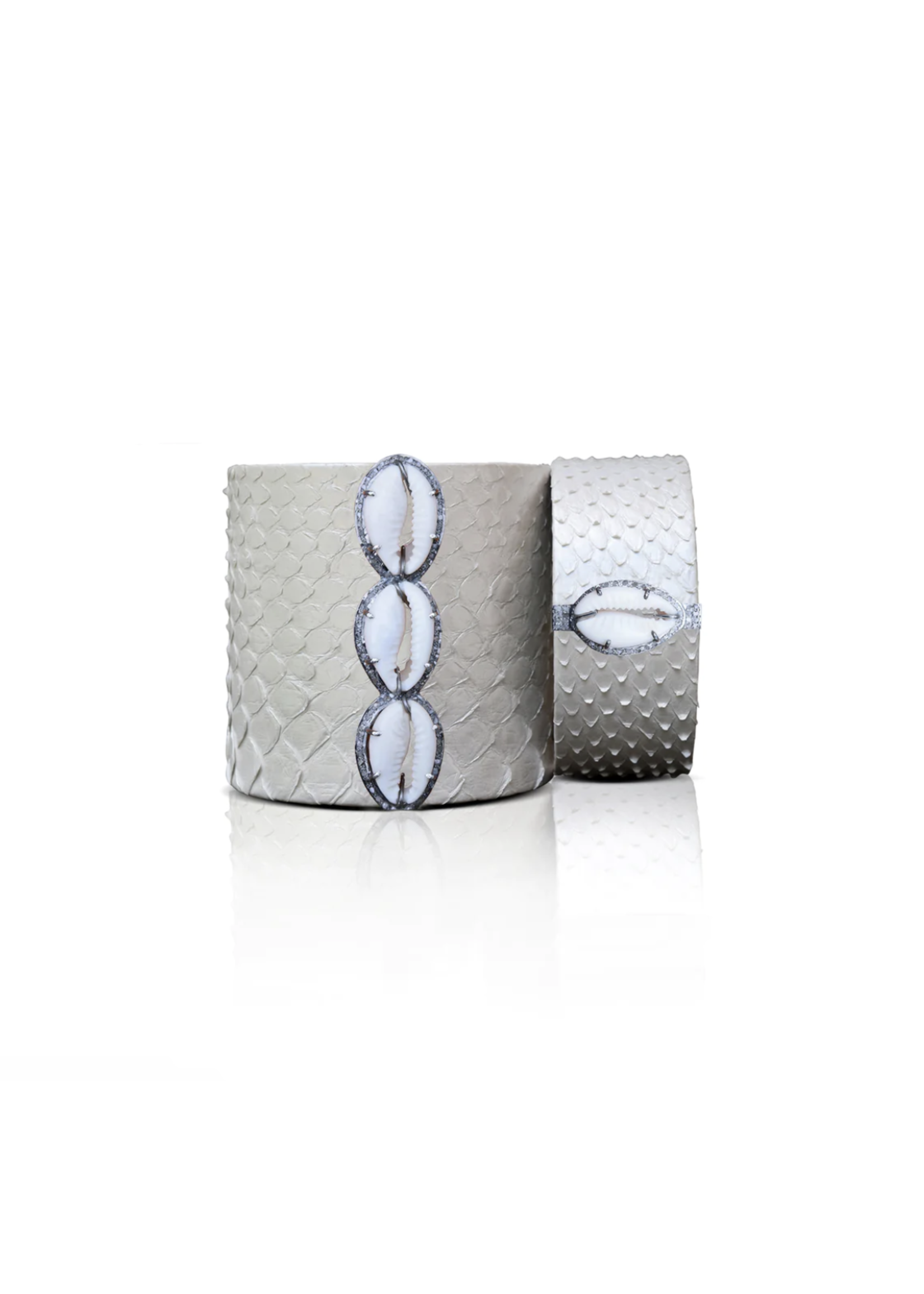 S. Carter Designs Large Pearl White Cowrie Python Cuff
