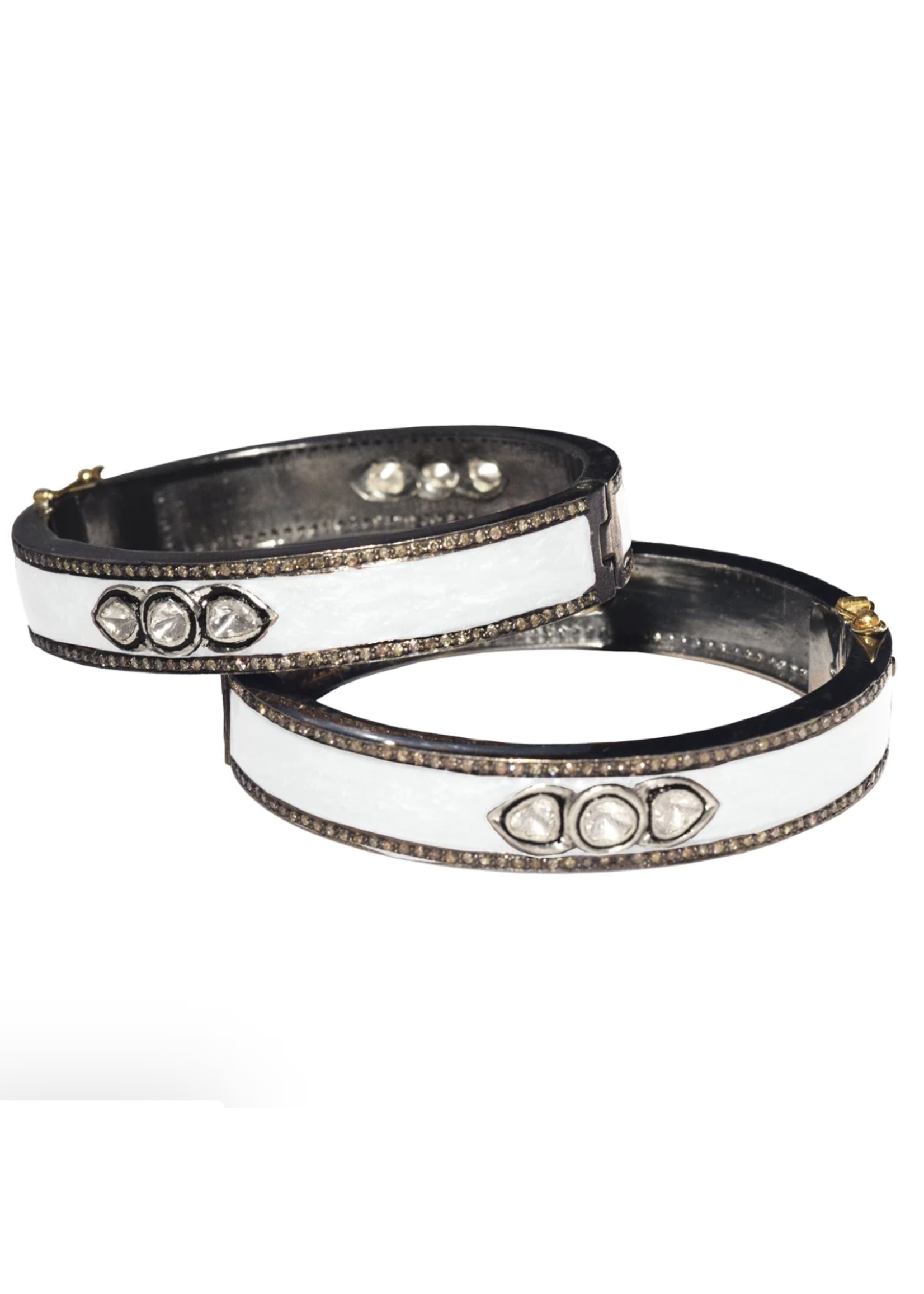 S. Carter Designs 6 Sliced Diamonds Plain White Enamel Bracelets