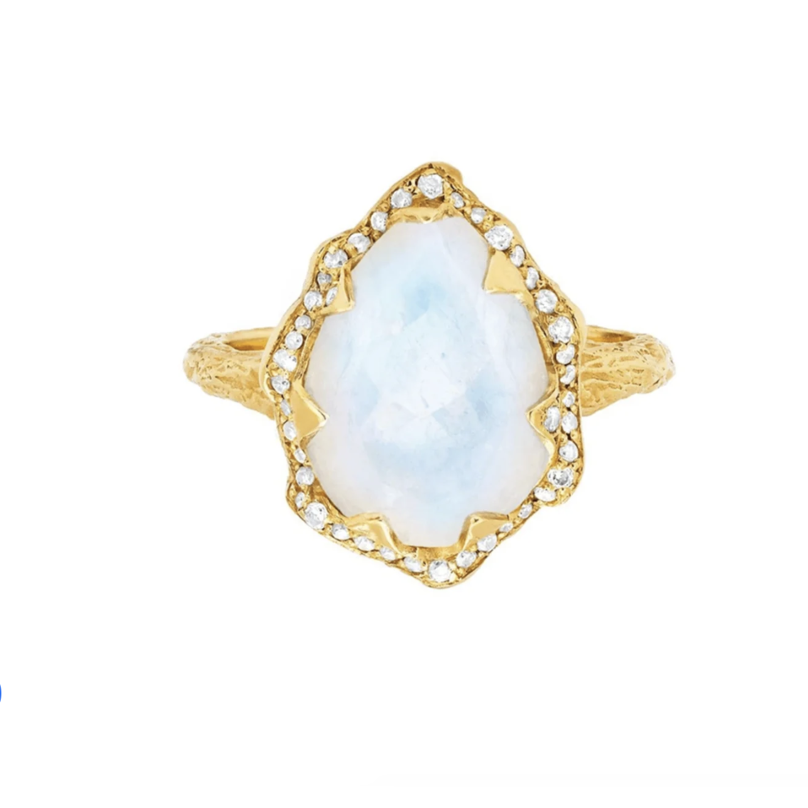 Logan Hollowell Queen Water Drop Moonstone Ring with Full Pavé Diamond Halo