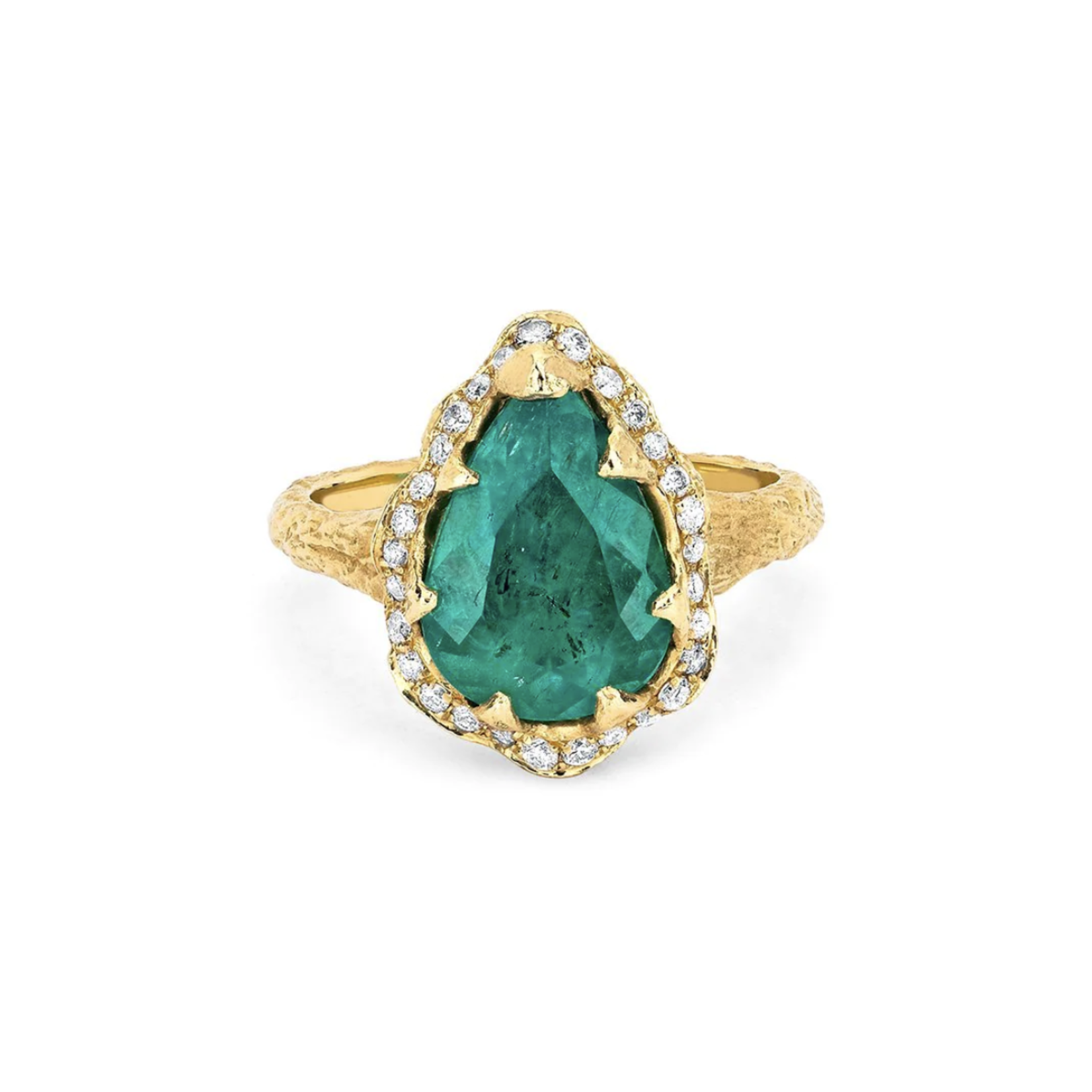 Logan Hollowell Water Drop Emerald Queen Ring with Diamond Halo