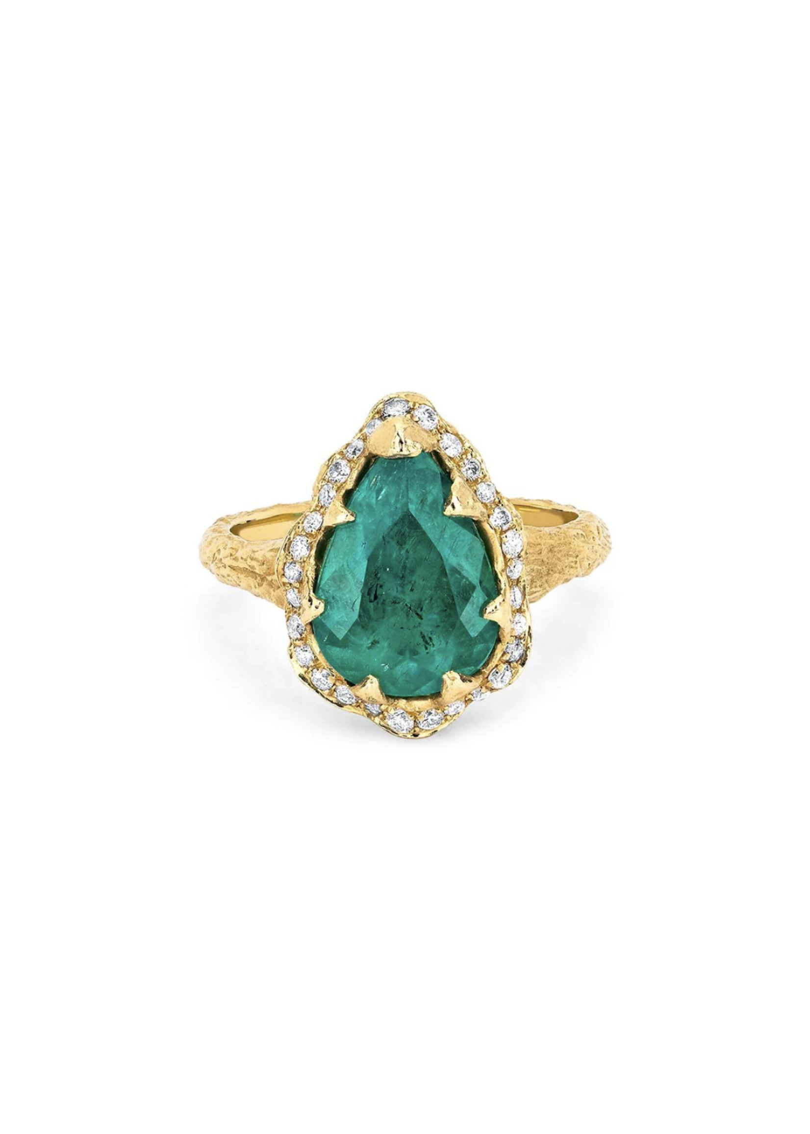 Logan Hollowell Water Drop Emerald Queen Ring with Diamond Halo
