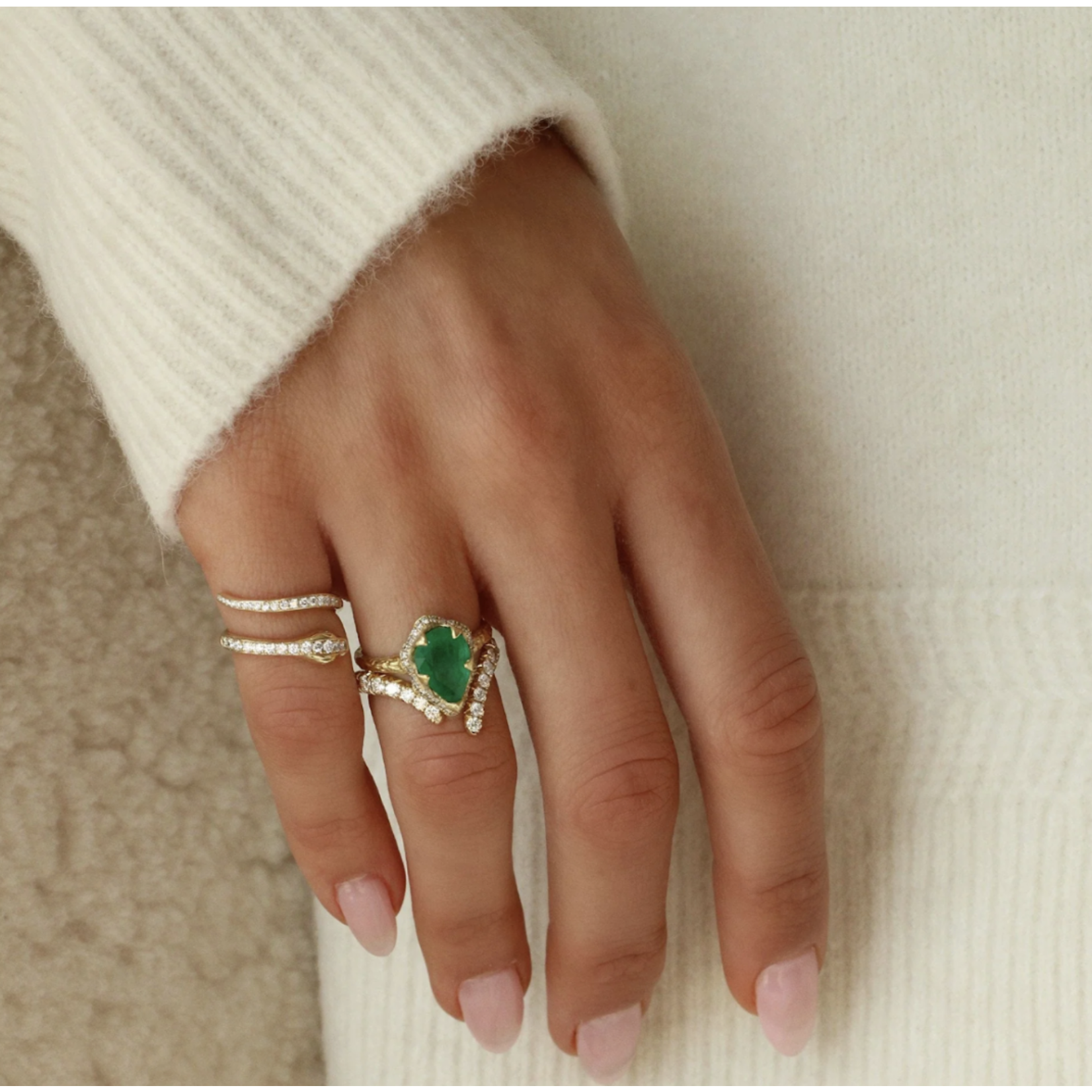 Logan Hollowell Water Drop Emerald Queen Ring with Diamond Halo