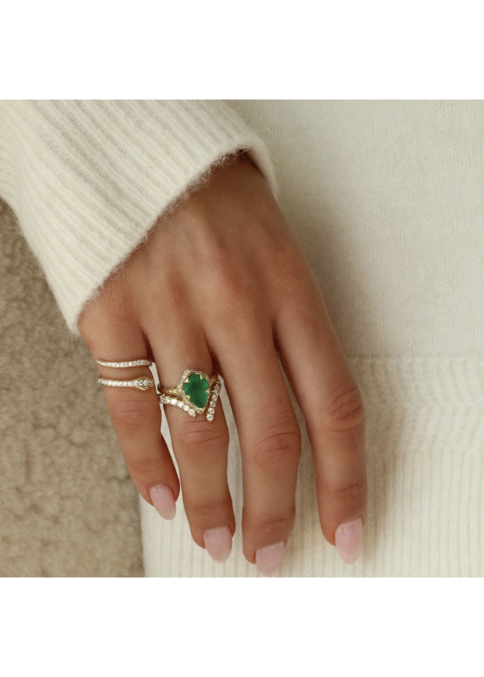 Logan Hollowell Water Drop Emerald Queen Ring with Diamond Halo