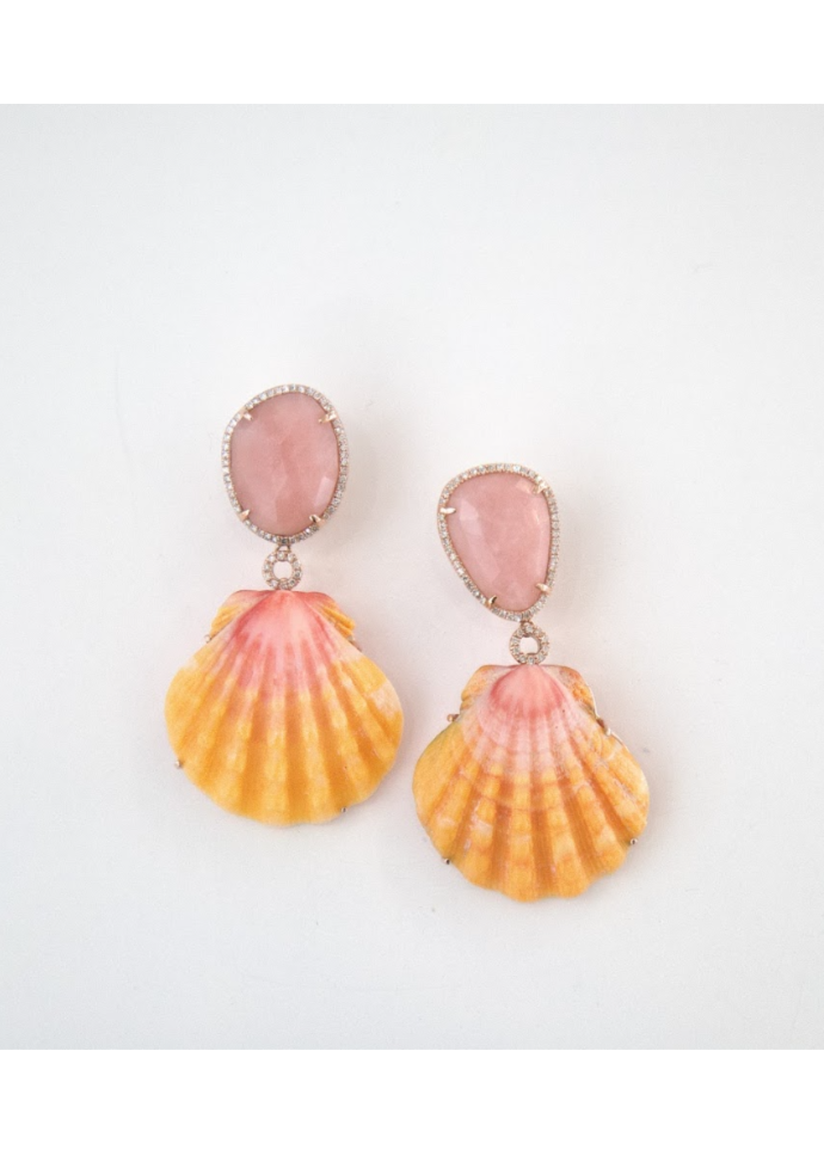 Jill Alberts Pink Opal & Hawaiian Sunrise Shells Earrings
