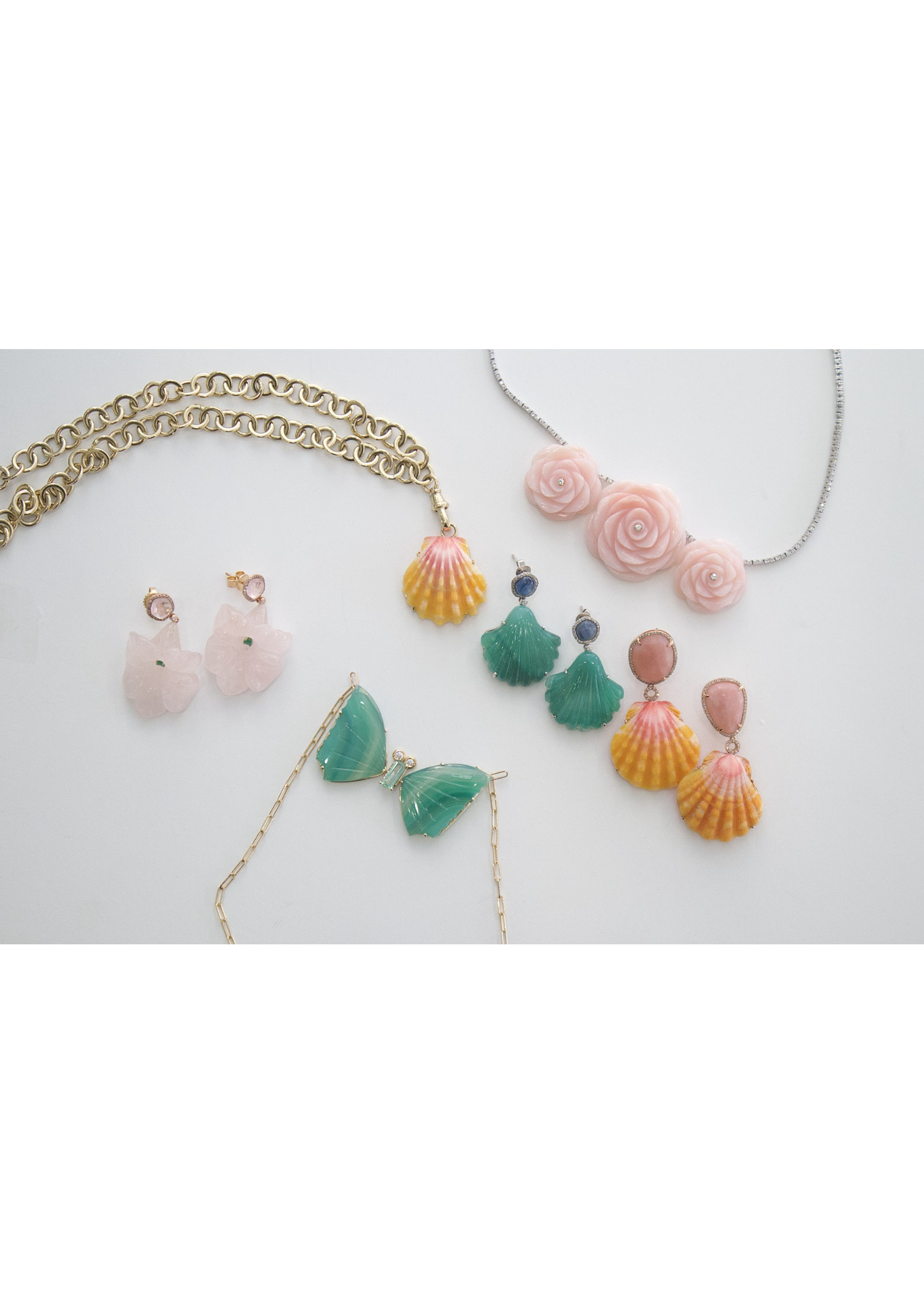 Jill Alberts Pink Opal & Hawaiian Sunrise Shells Earrings