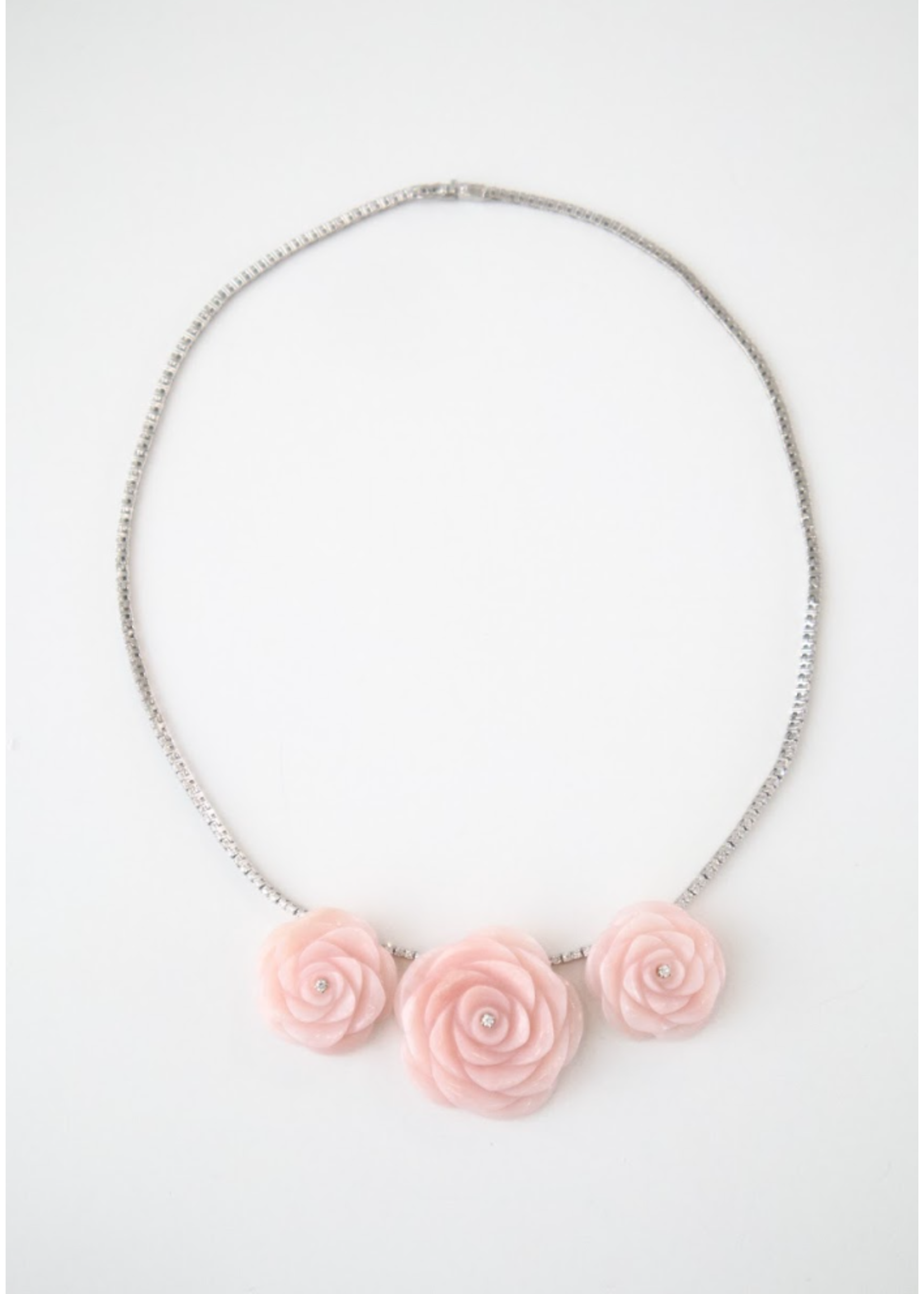 Jill Alberts Pink Opal Flowers on Diamond Necklace