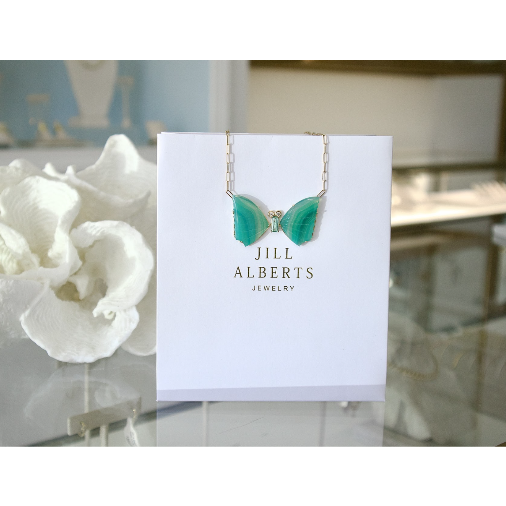 Jill Alberts Natural Laguna Agate Butterfly on Link Chain