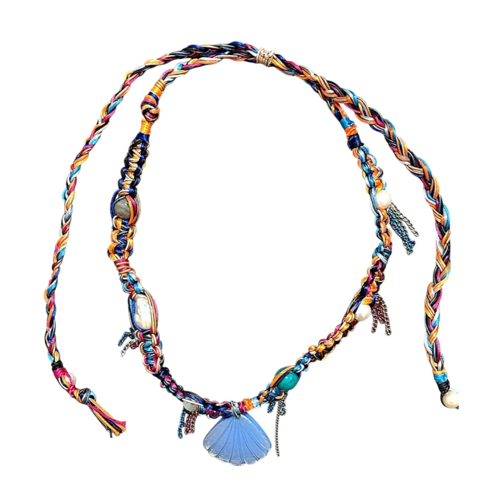 Joie DiGiovanni Neon Tropical Blue Glow Shell Rockstar Necklace
