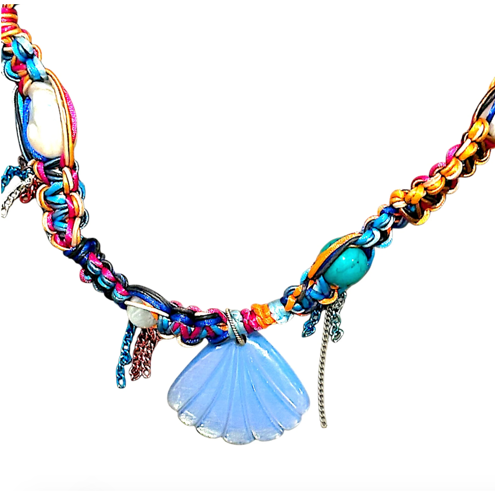 Joie DiGiovanni Neon Tropical Blue Glow Shell Rockstar Necklace