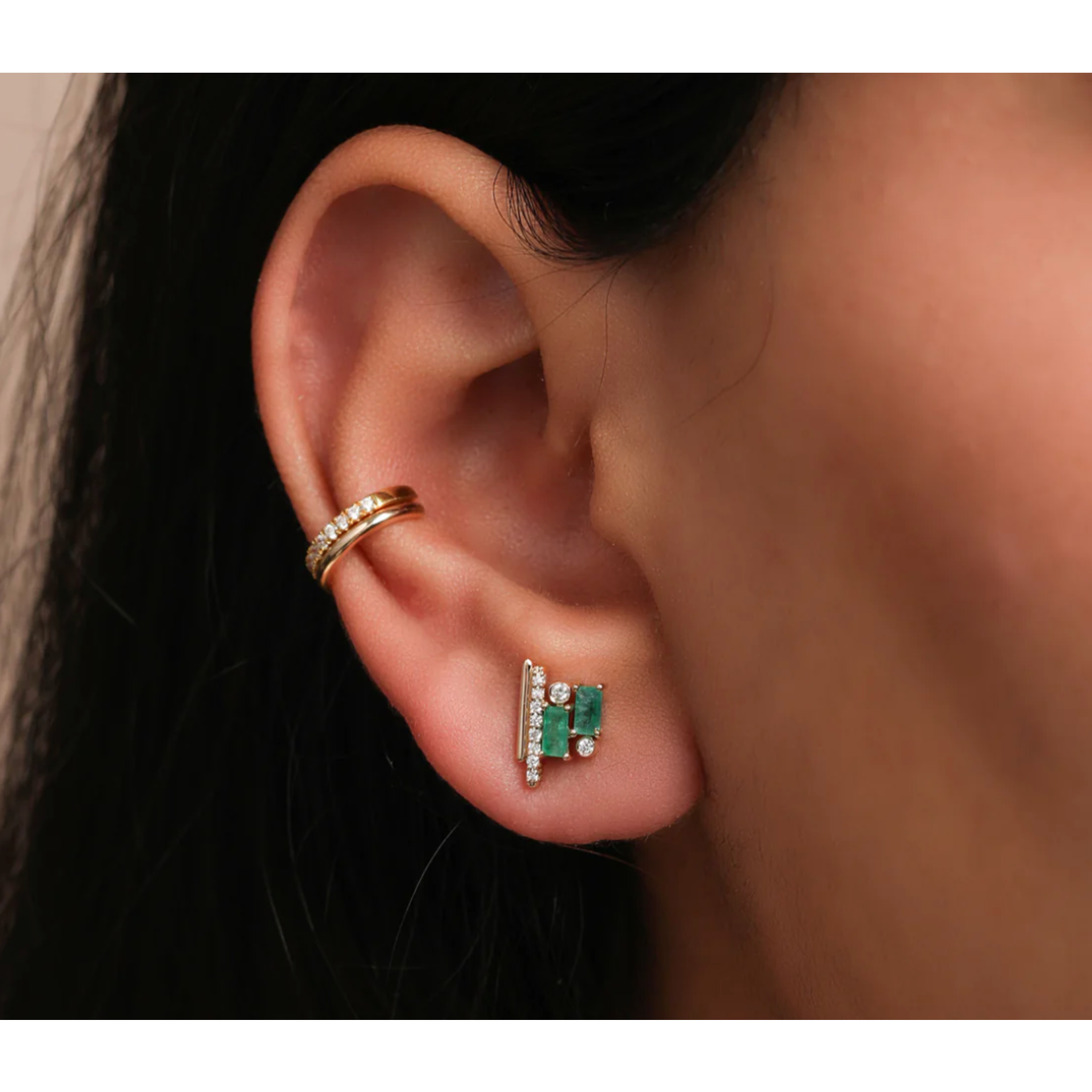 Preeti Sandhu Ethereal Diamond & Emerald Stud Earrings